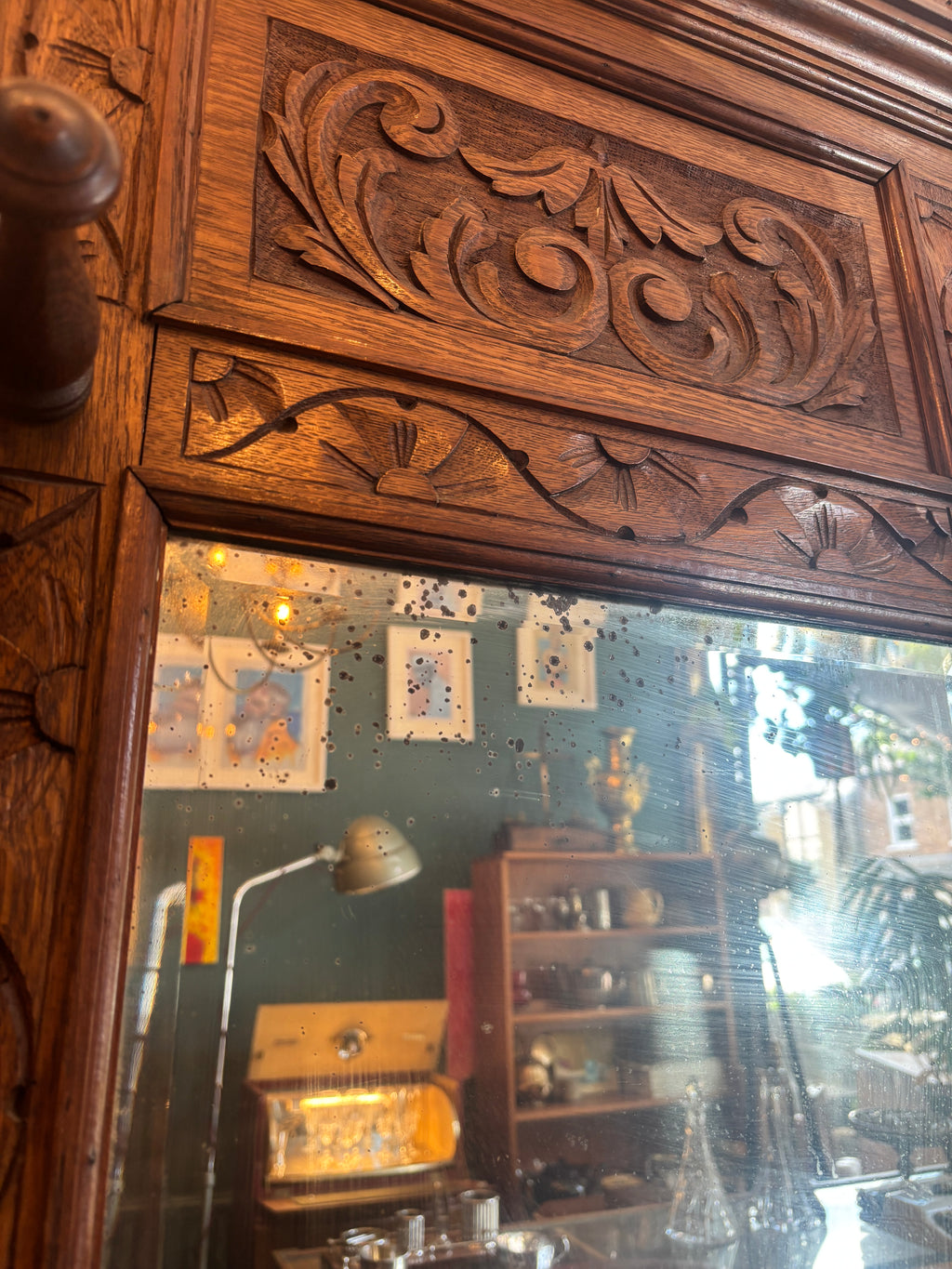 Antique carved wooden hall tree