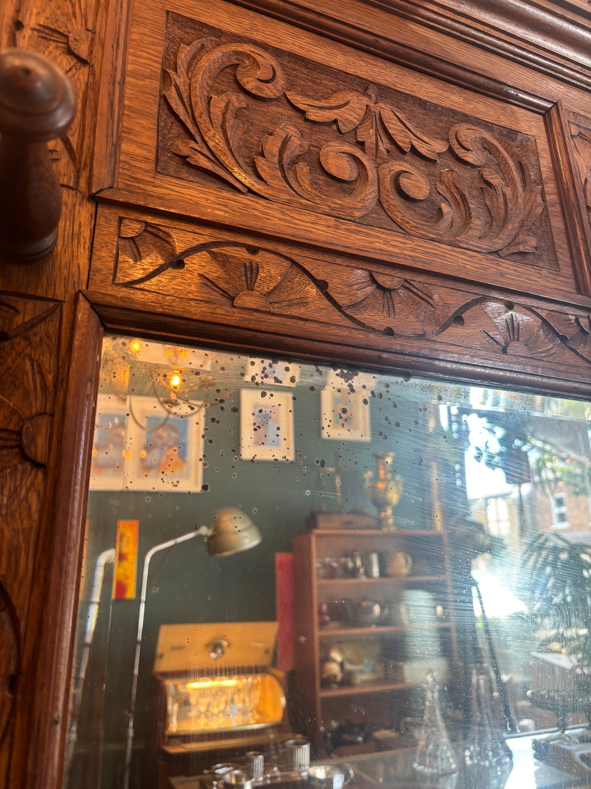 Antique carved wooden hall tree