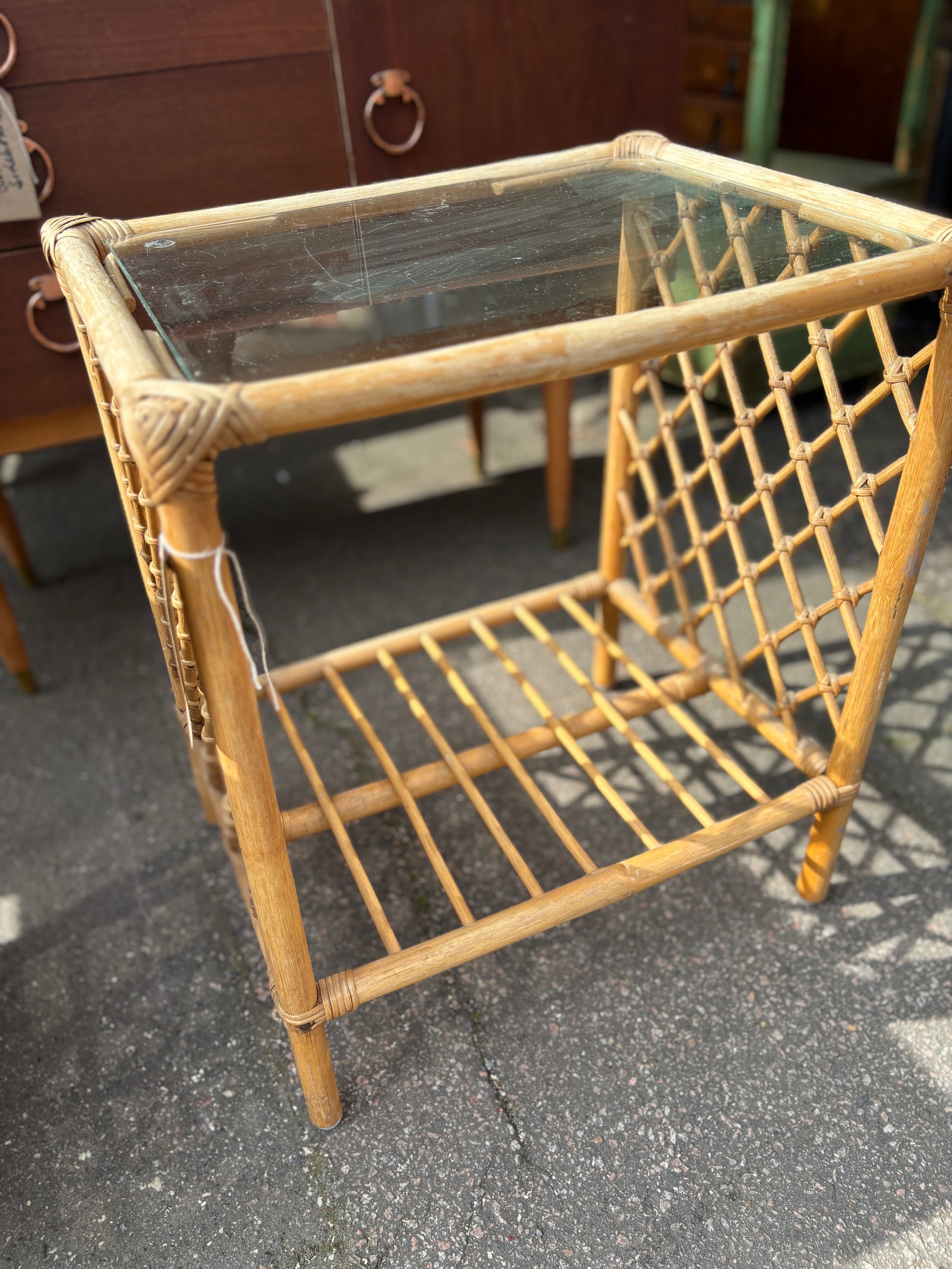 Vintage bamboo and glass side table