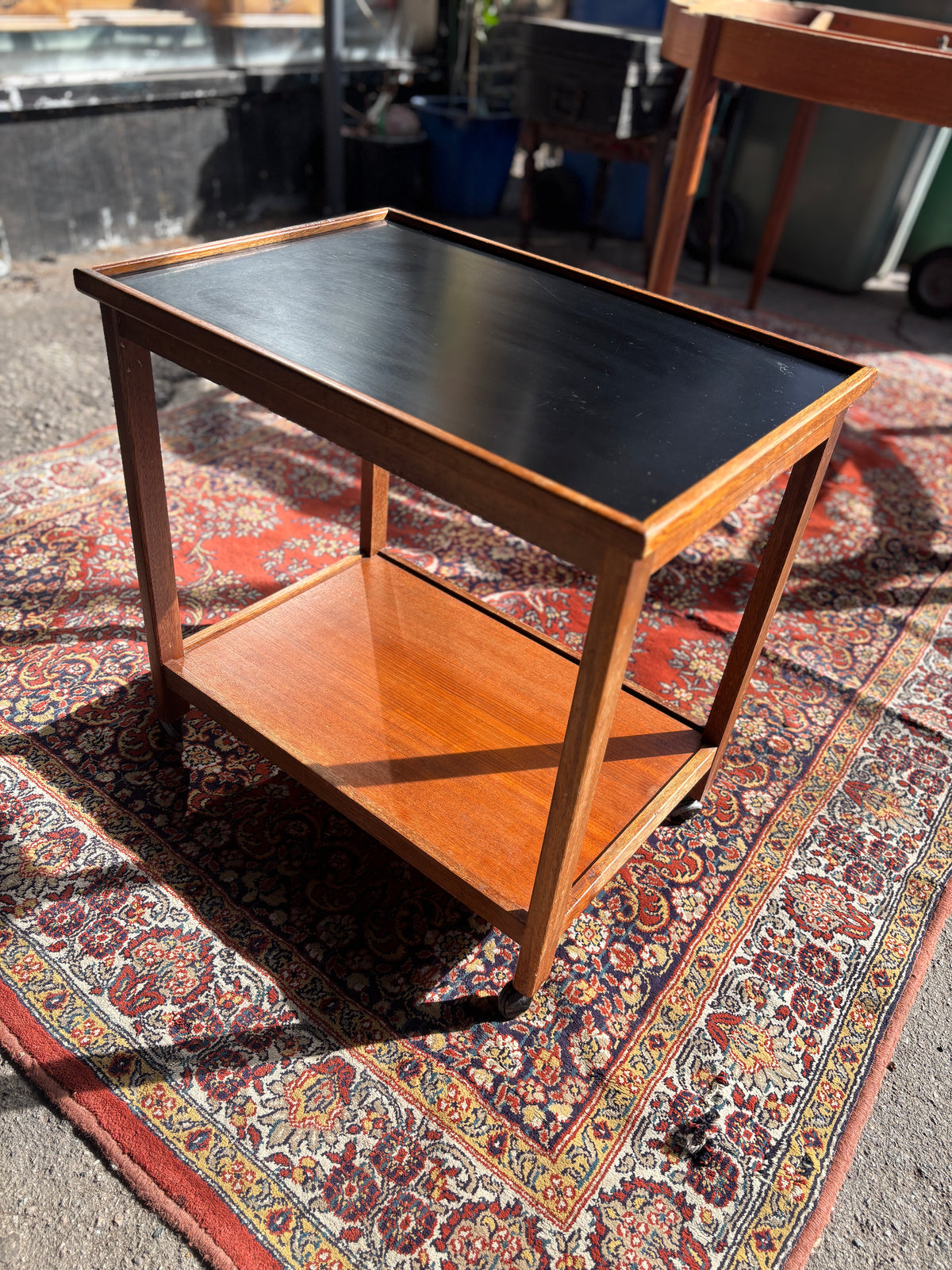 Mid century teak and Formica drinks trolley