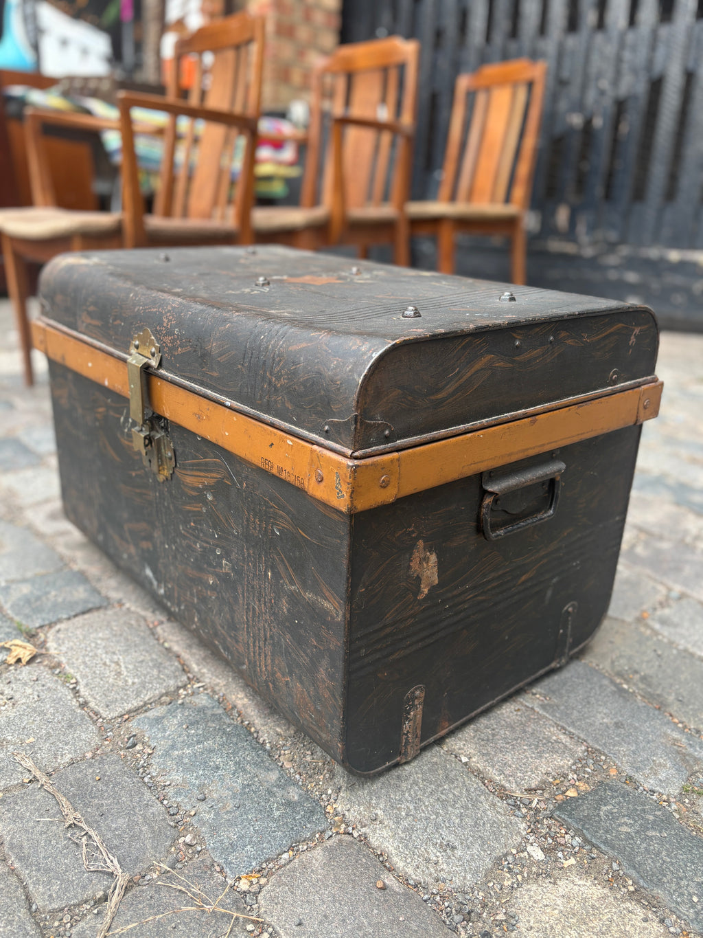 Vintage metal travelling trunk