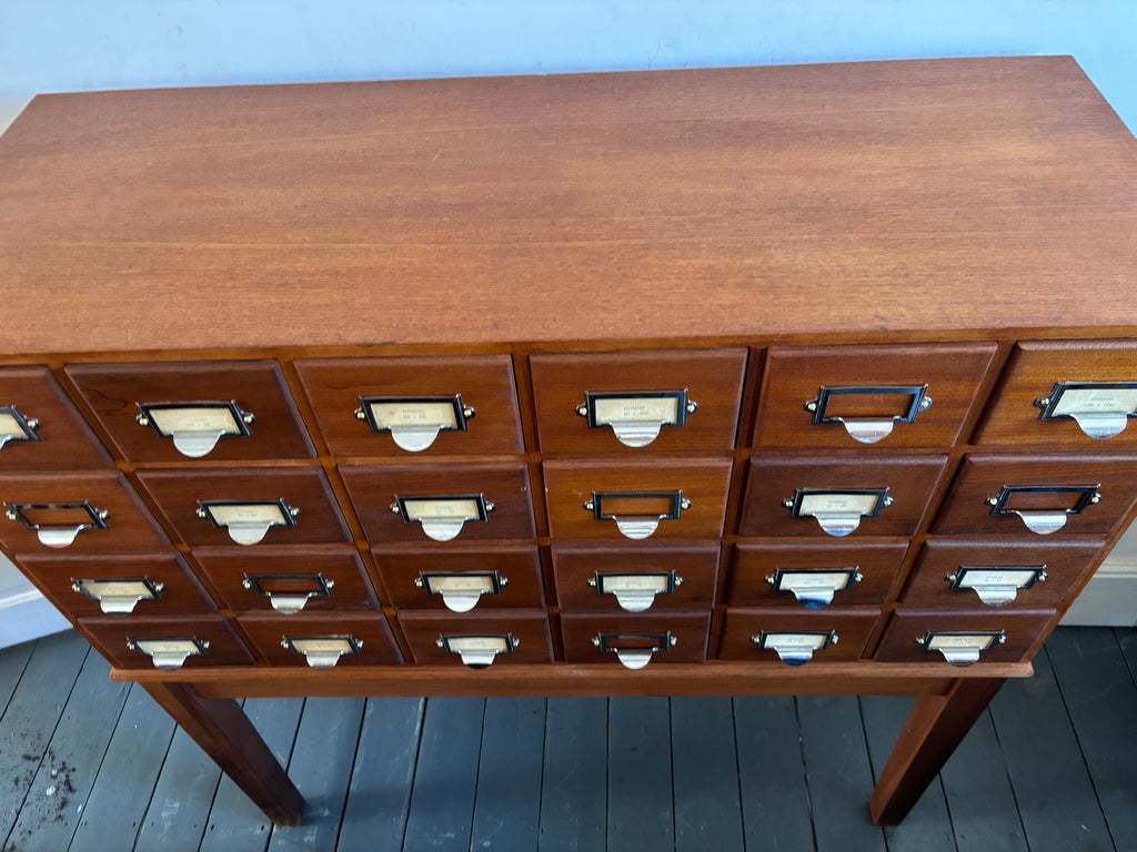 Mid century bank of library card drawers