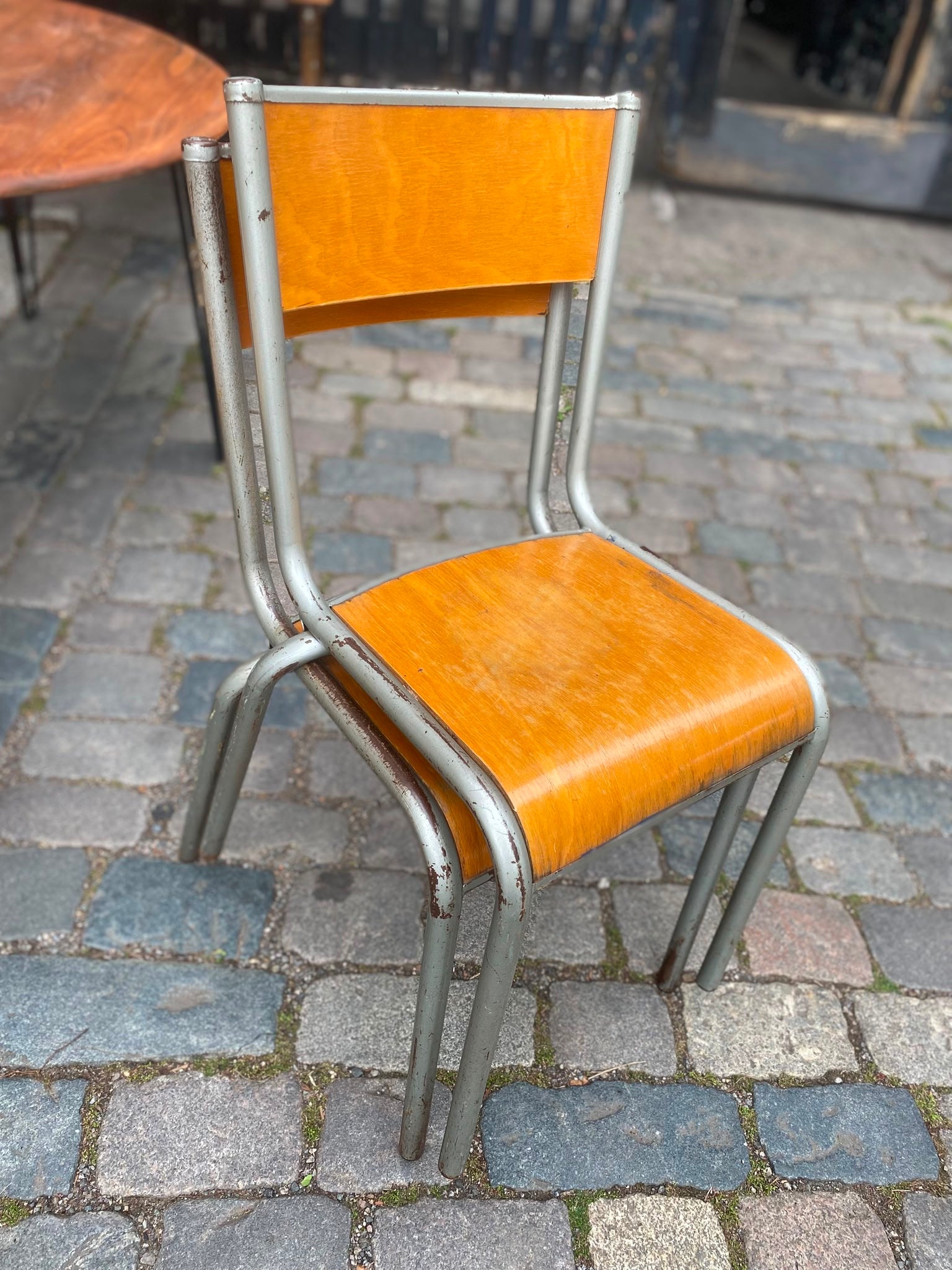 Vintage industrial stacking chairs