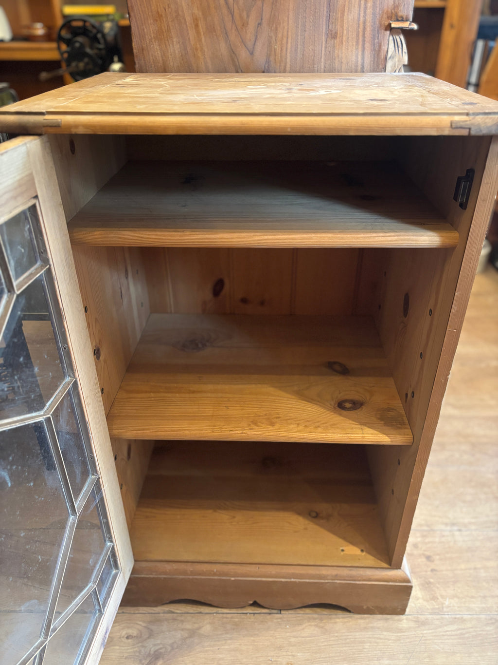 Vintage pine glass Hi-Fi cabinet