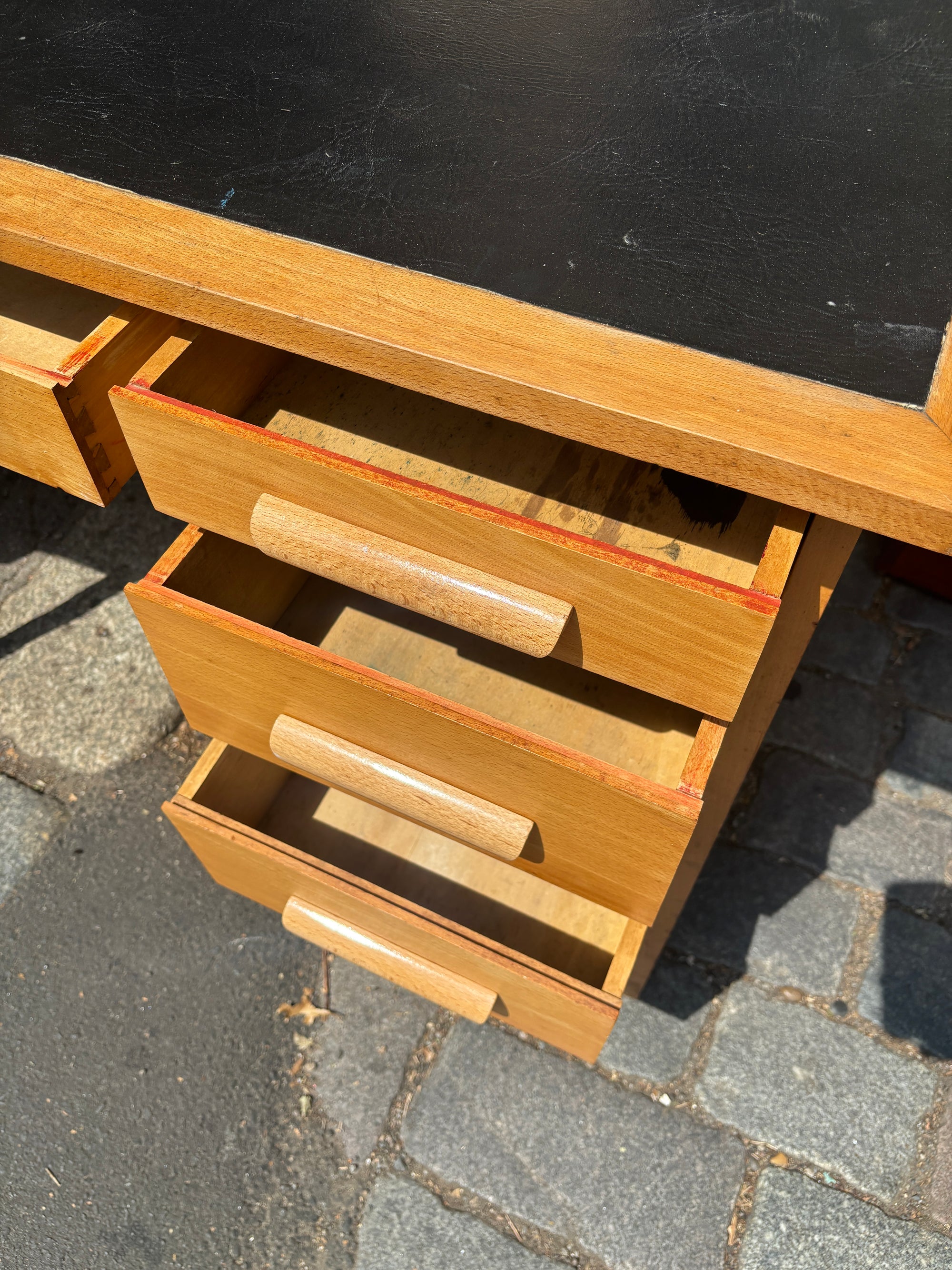 Vintage 1960s Danish-design beech desk with black vinyl top