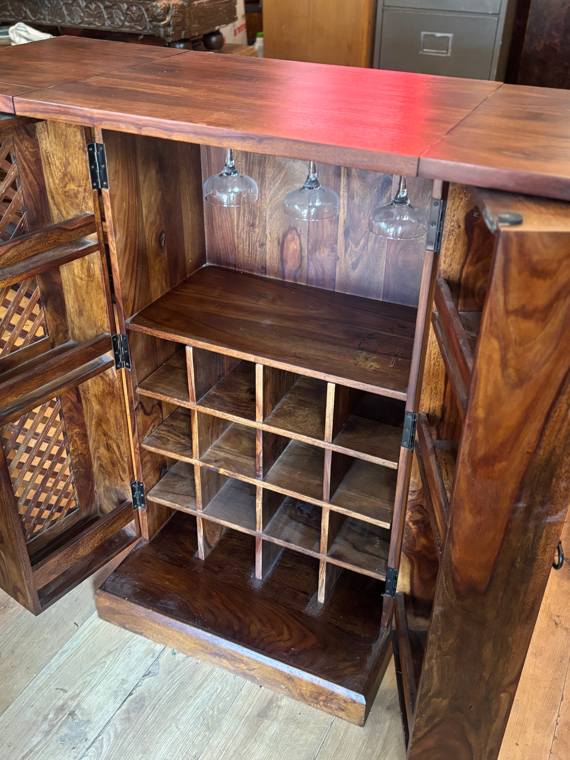 Solid mango wood cocktail/drinks cabinet