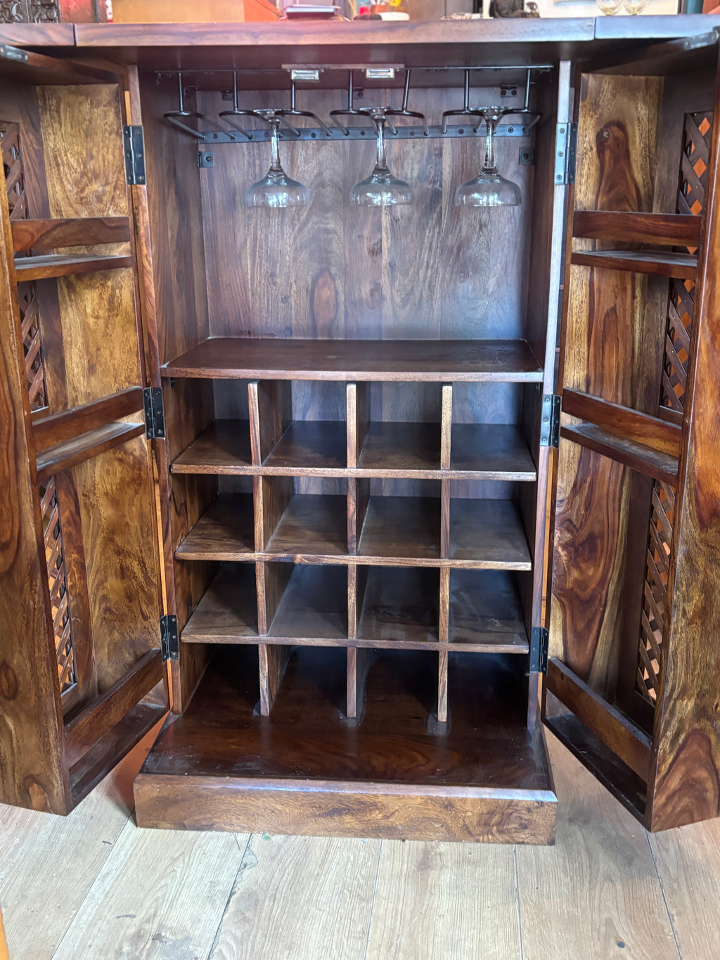 Solid mango wood cocktail/drinks cabinet
