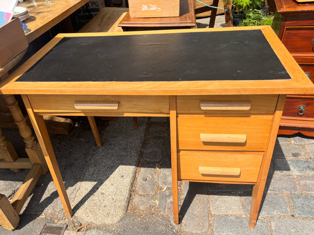 Vintage 1960s Danish-design beech desk with black vinyl top