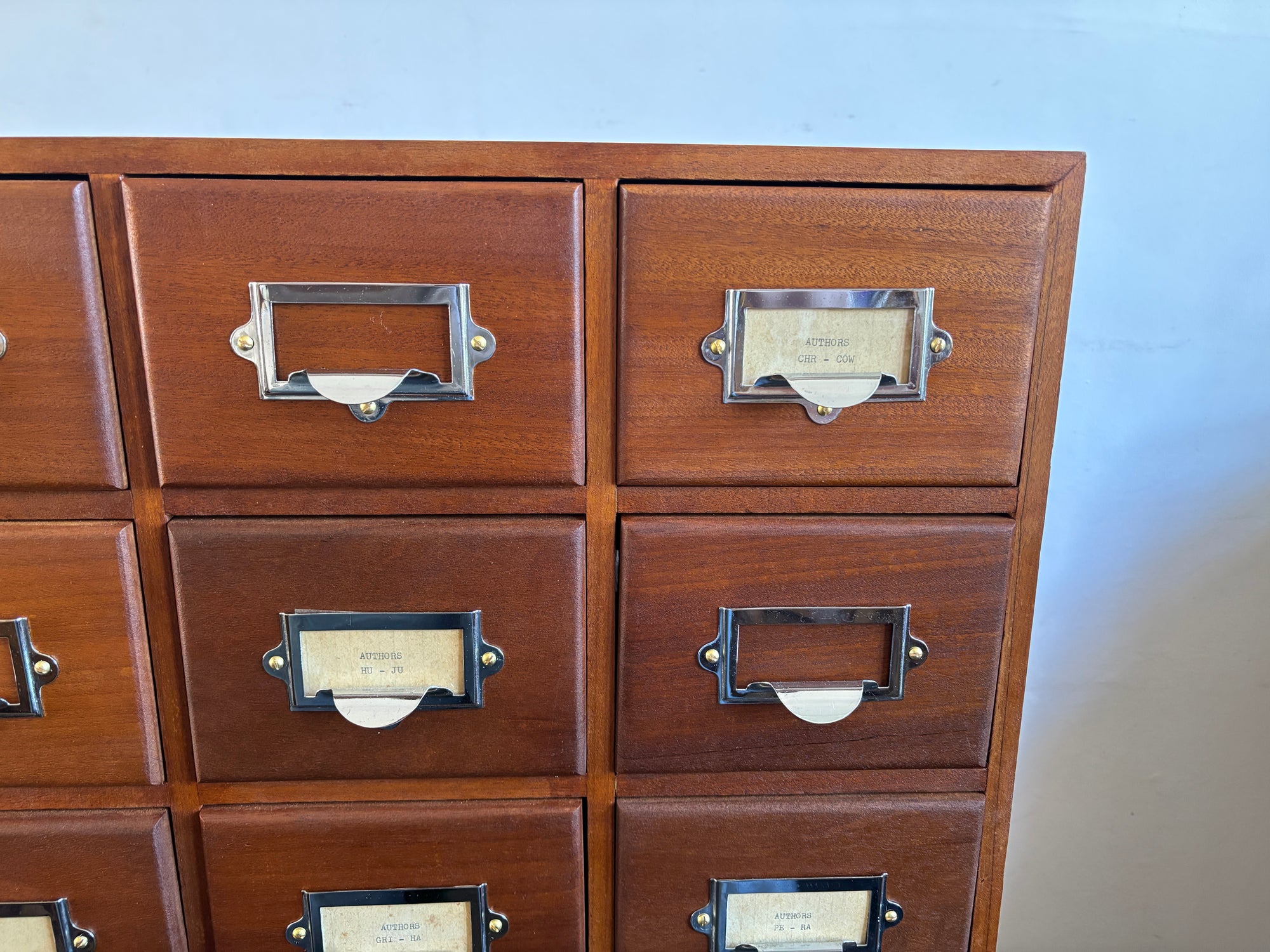 Mid century bank of library card drawers