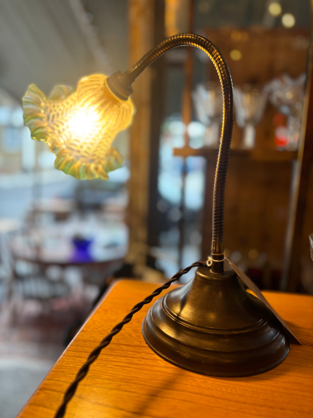 Vintage 1930s glass and brass table lamp