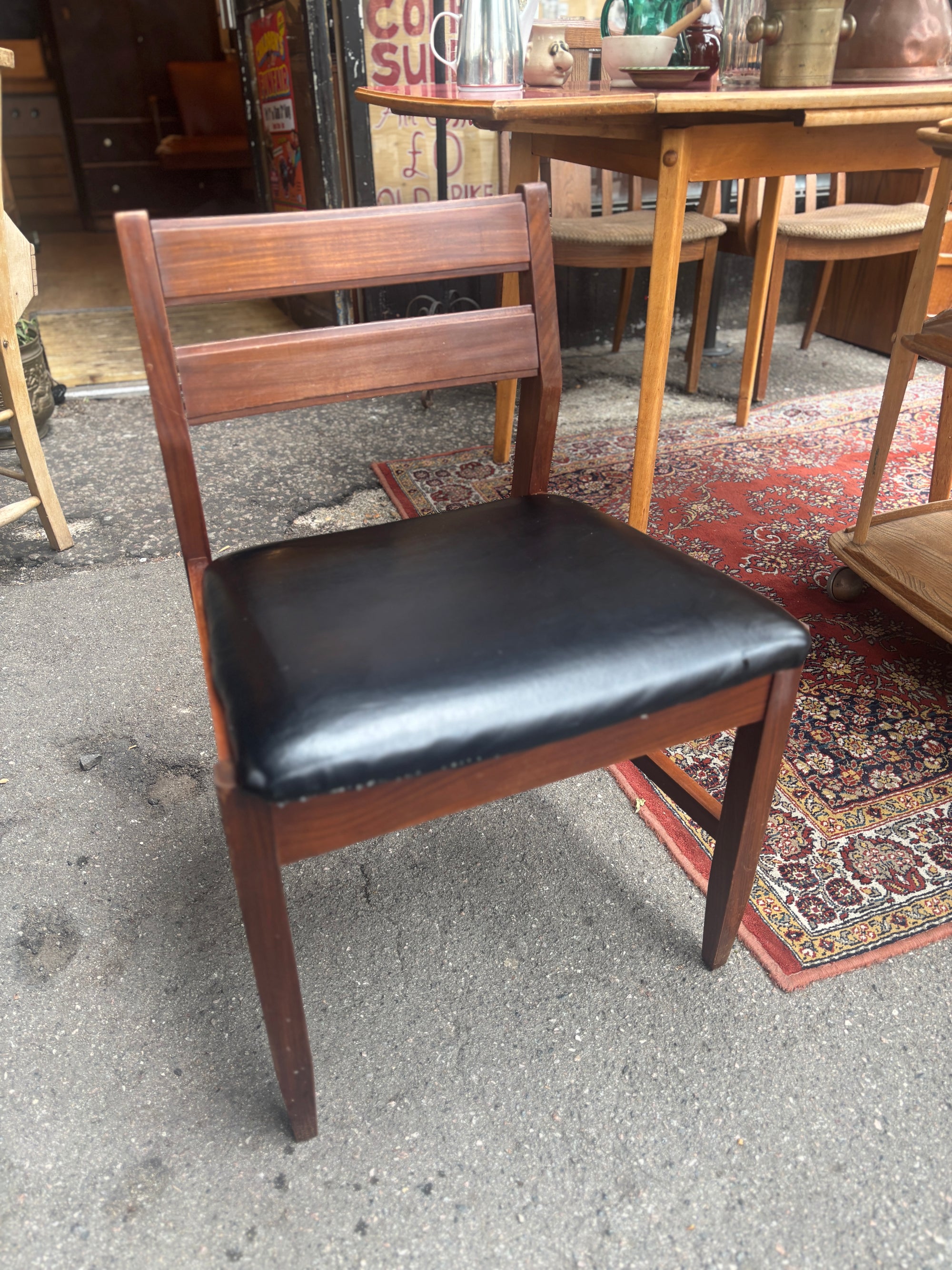 Mid century teak and leatherette dining chairs