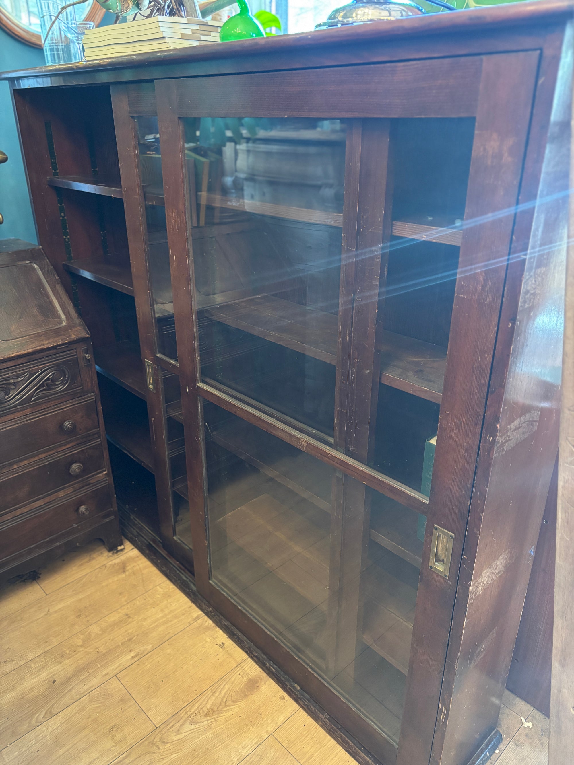 Gorgeous Victorian mahogany glass sliding doors bookcase