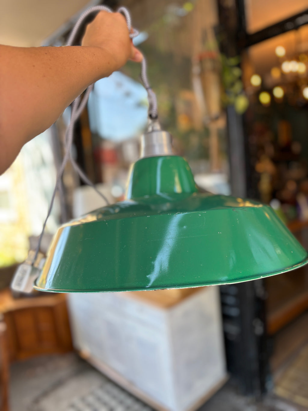Green enamel industrial hanging lights