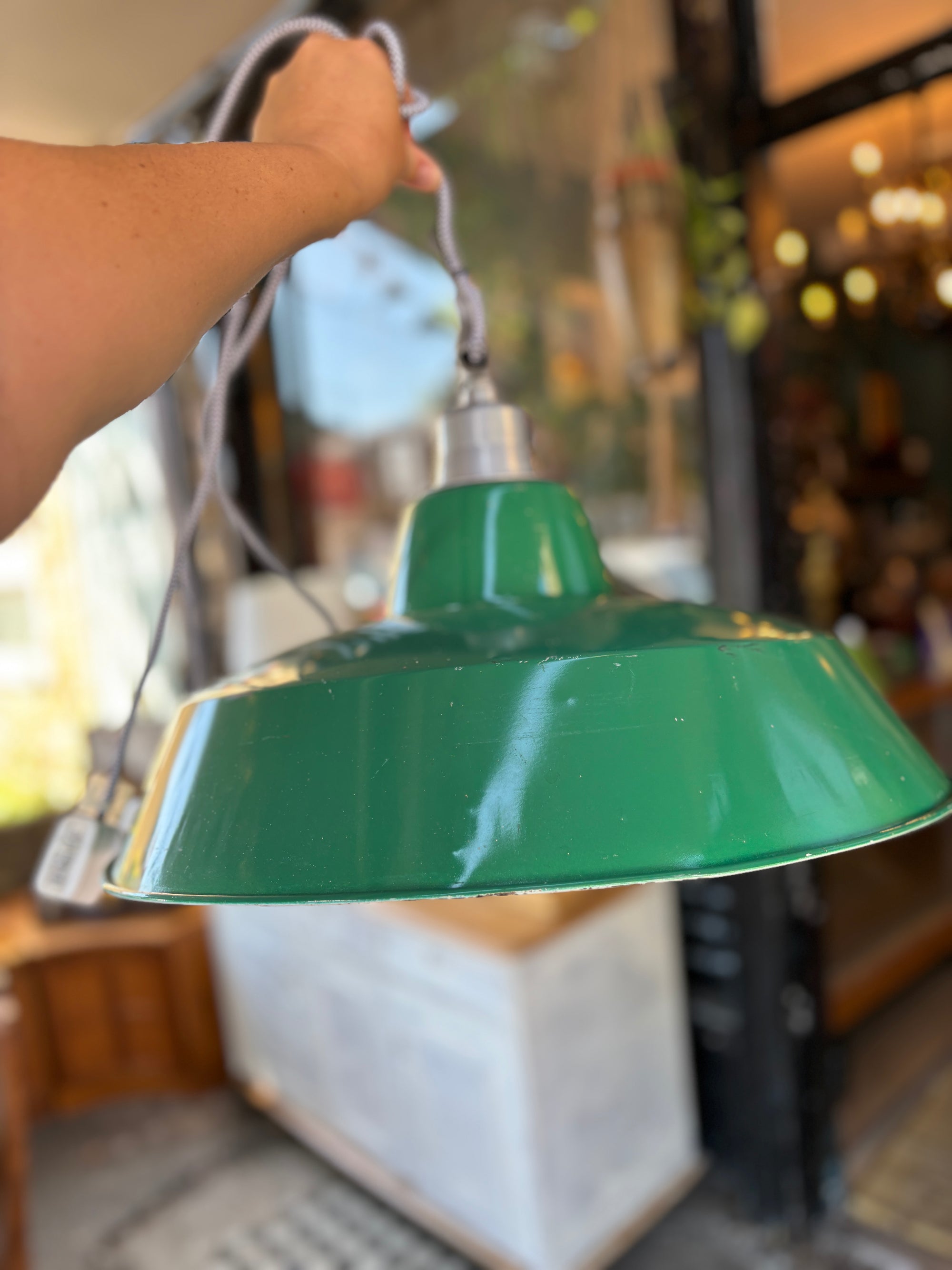 Green enamel industrial hanging lights