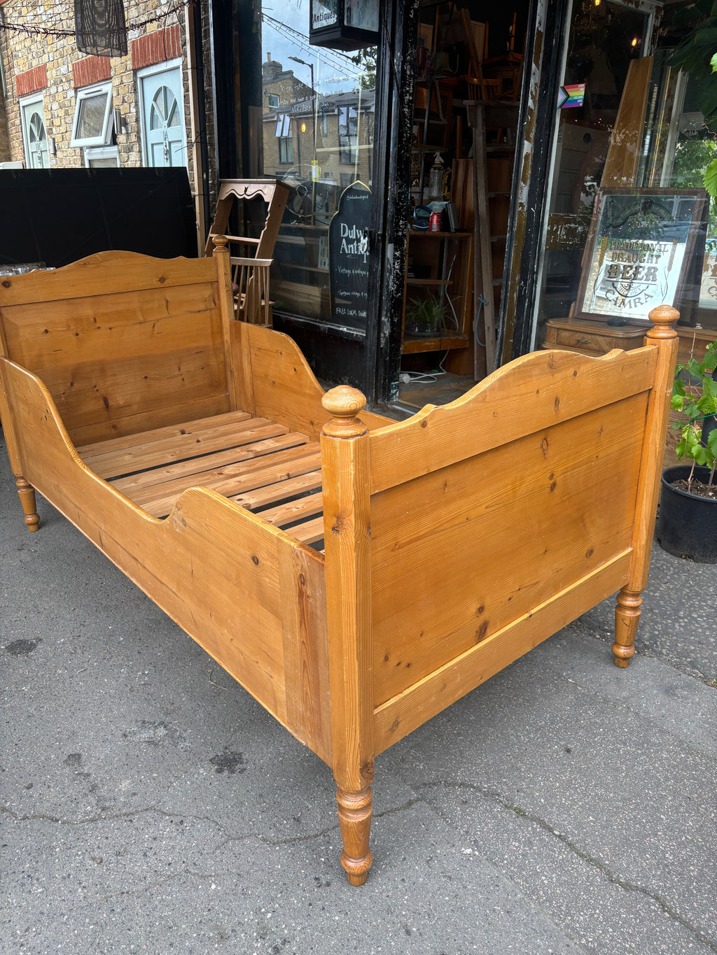 Victorian pitch pine bed, handmade in Holland