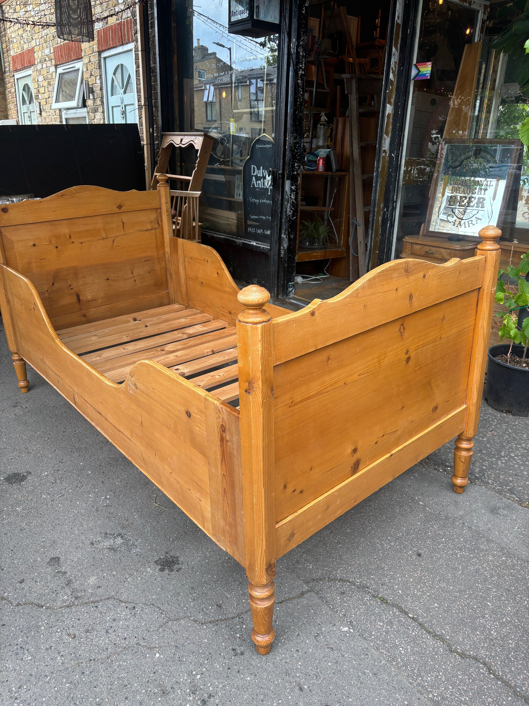 Victorian pitch pine bed, handmade in Holland