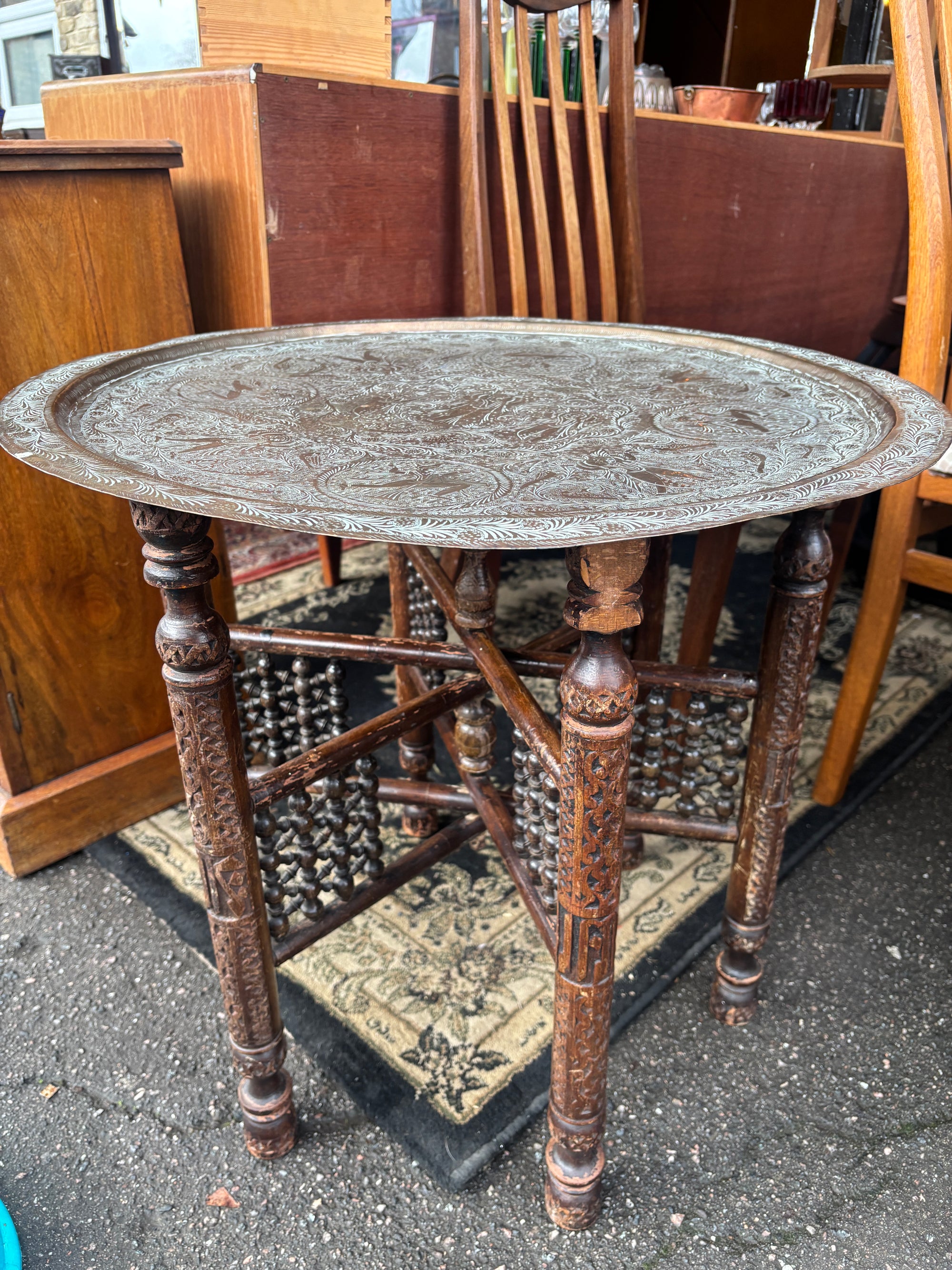 Vintage Anglo-Indian folding brass-topped table