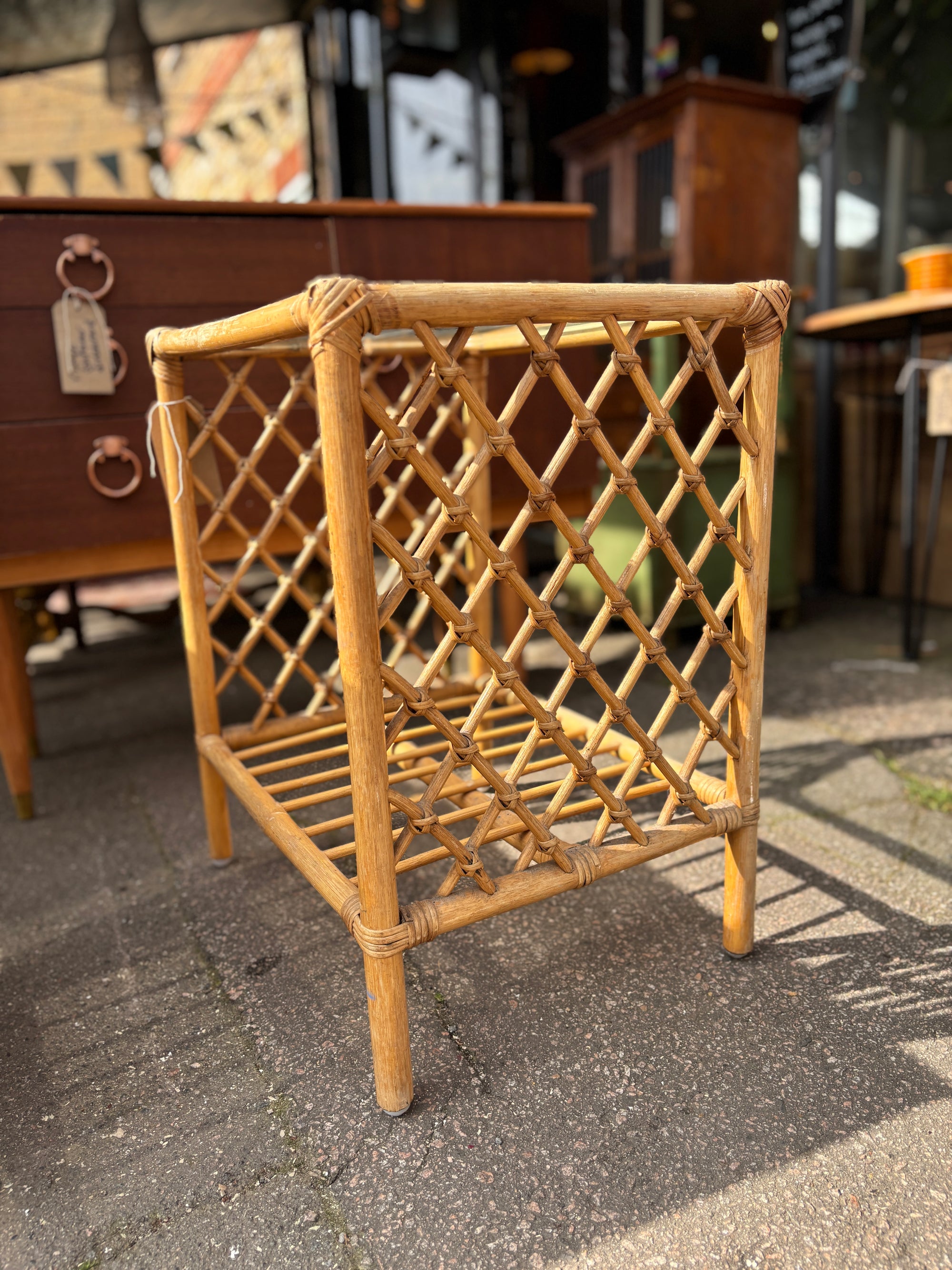 Vintage bamboo and glass side table