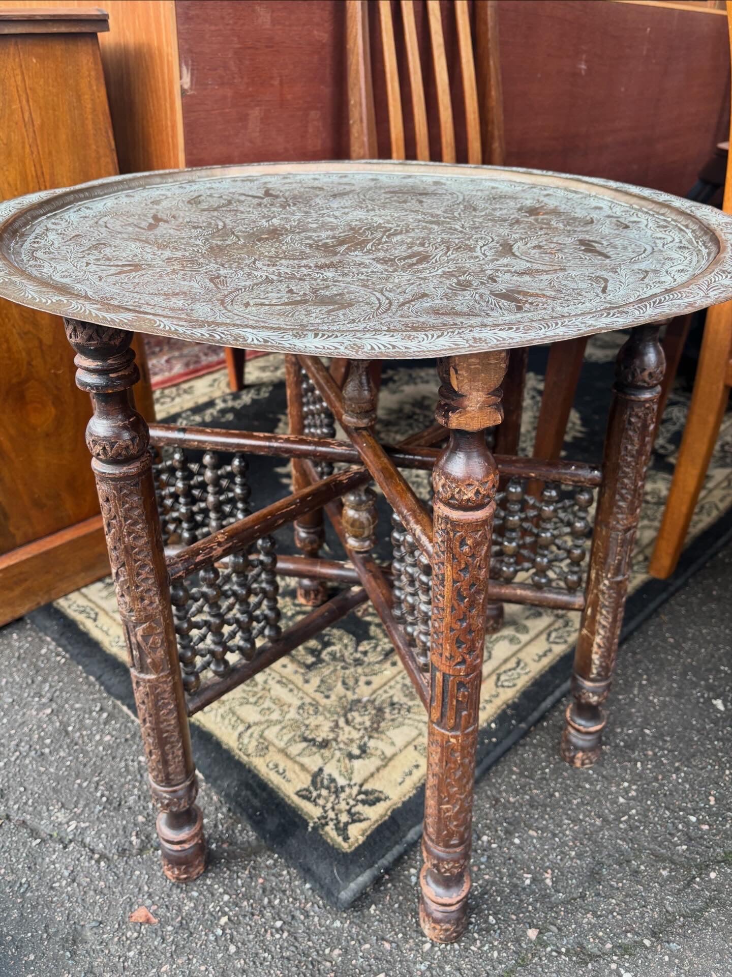Vintage Anglo-Indian folding brass-topped table