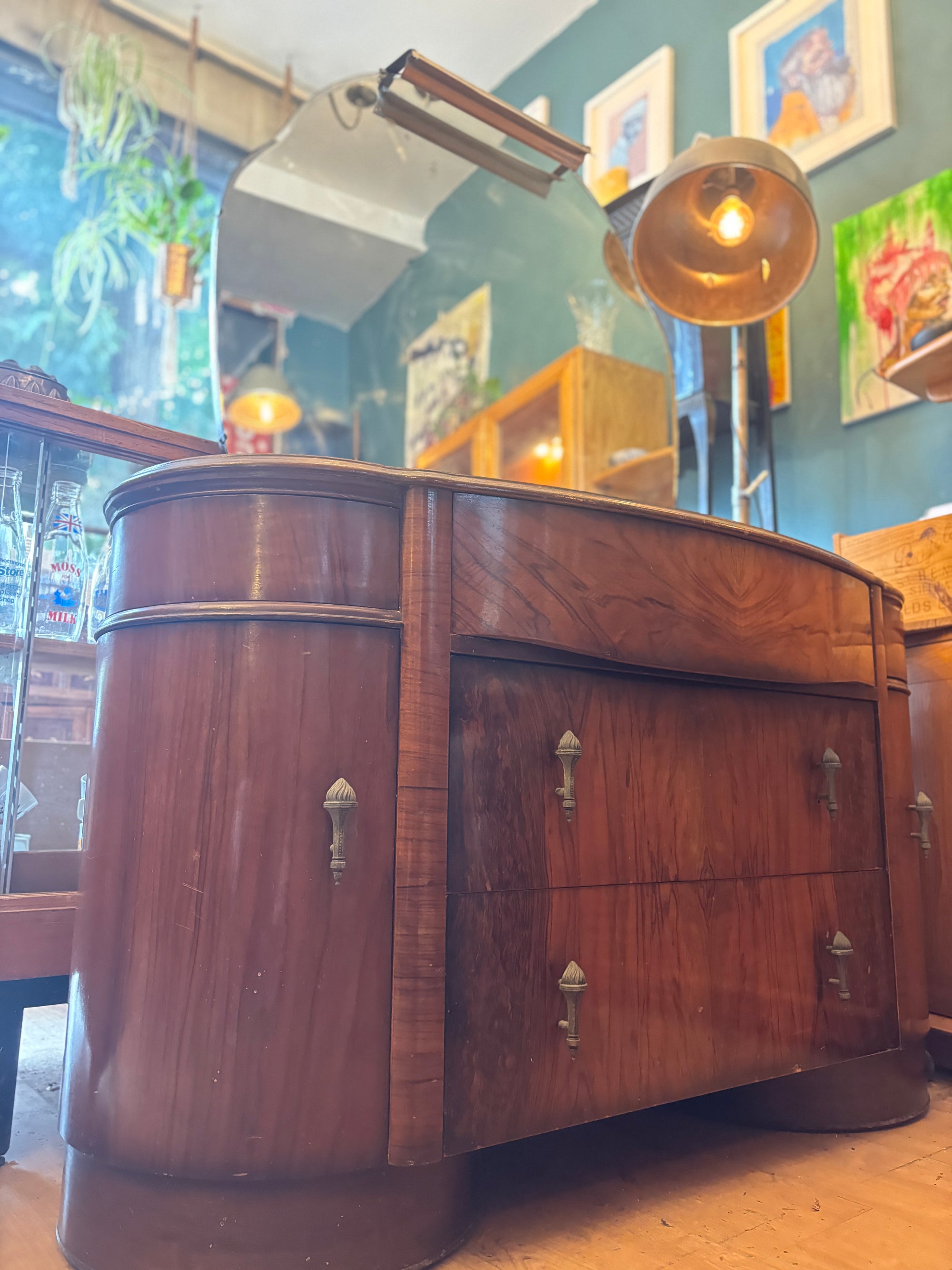 Walnut Art Deco wardrobe and dressing table