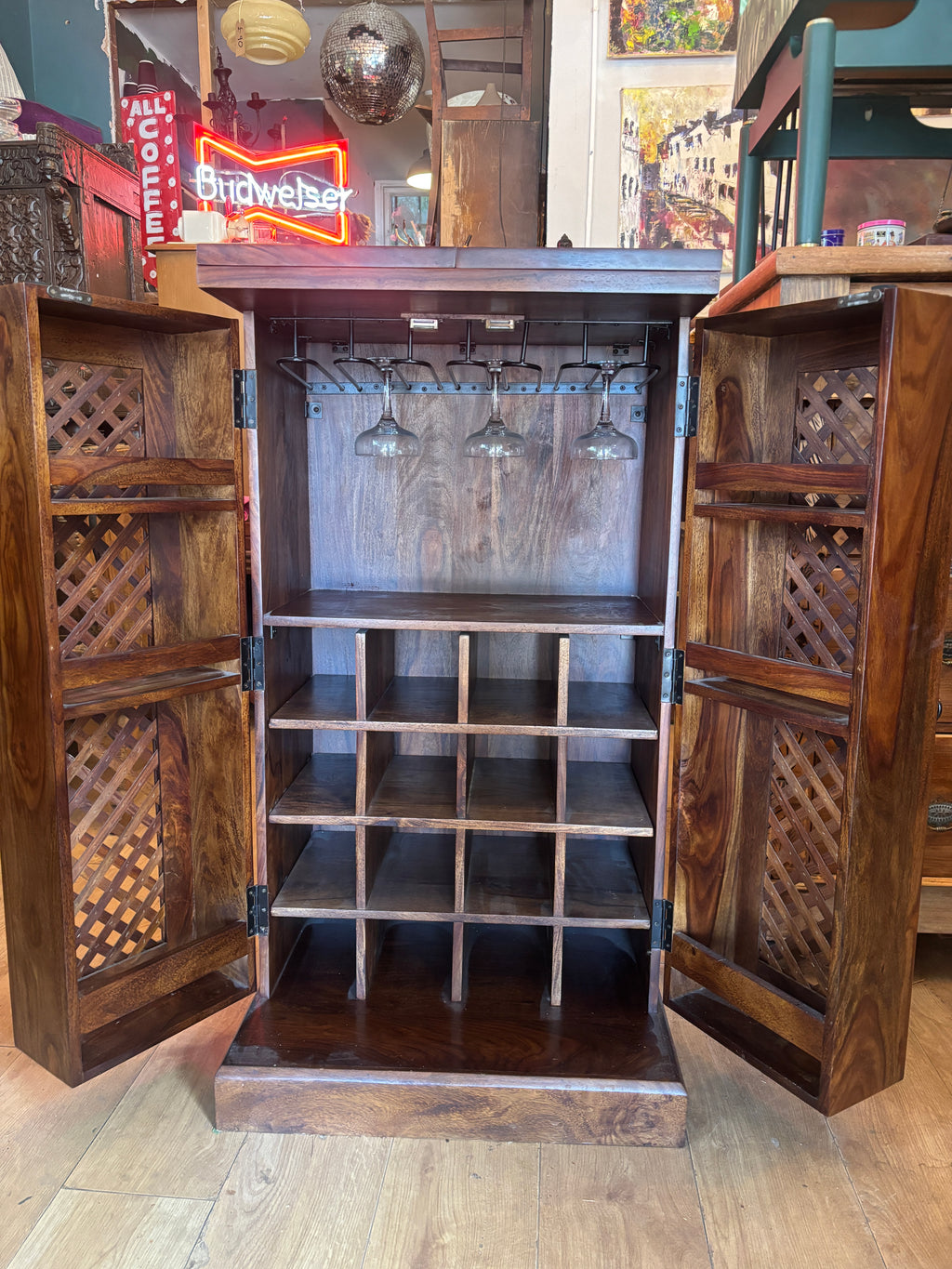 Solid mango wood cocktail/drinks cabinet