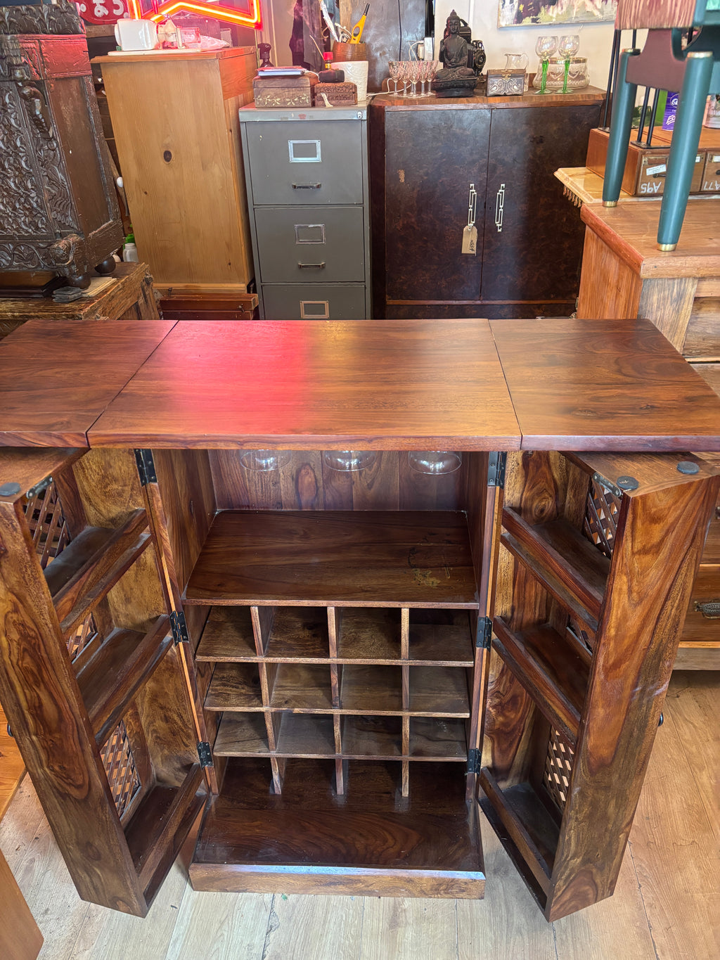 Solid mango wood cocktail/drinks cabinet