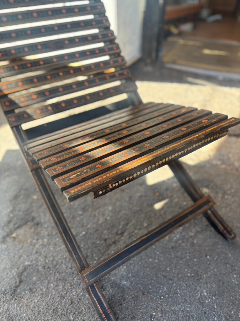 Vintage hand-painted wooden campaign chair