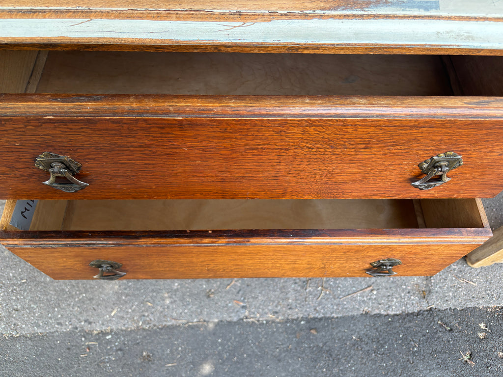 Antique Victorian oak set of drawers on casters