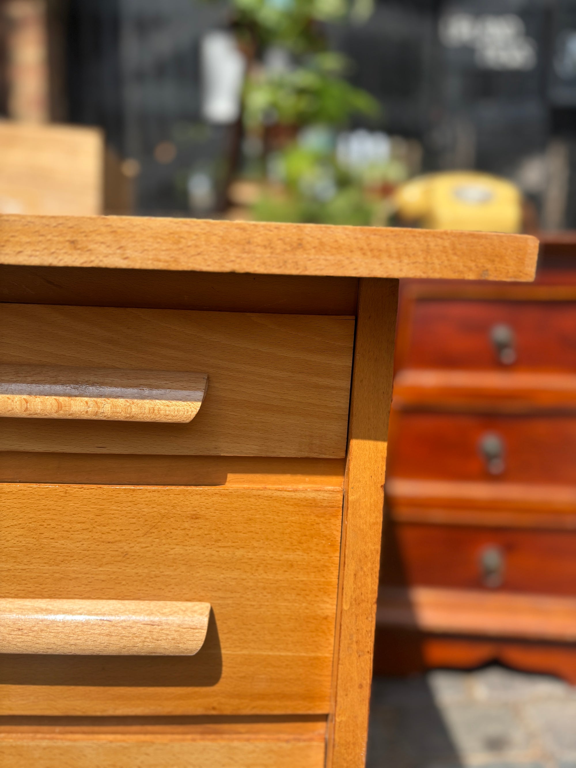 Vintage 1960s Danish-design beech desk with black vinyl top