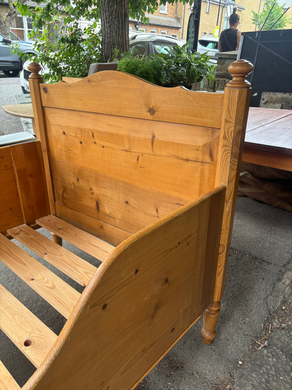 Victorian pitch pine bed, handmade in Holland