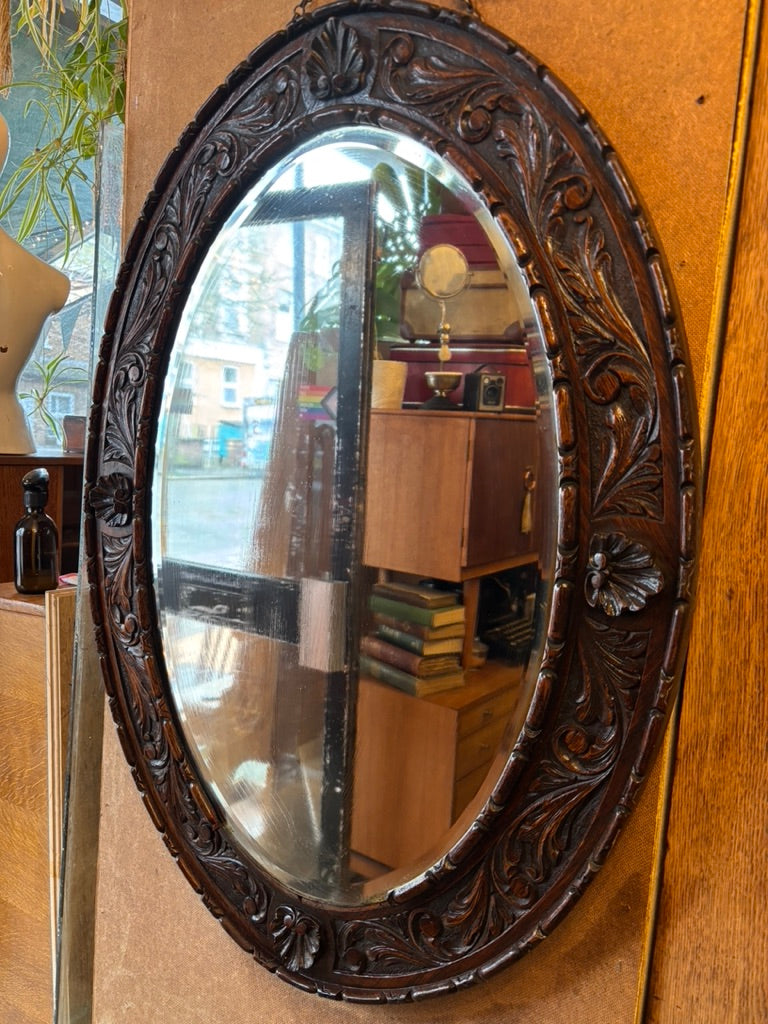 Victorian mahogany carved mirror