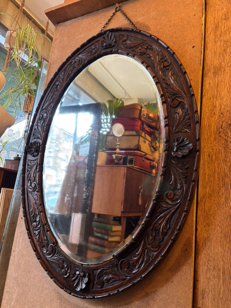 Victorian mahogany carved mirror