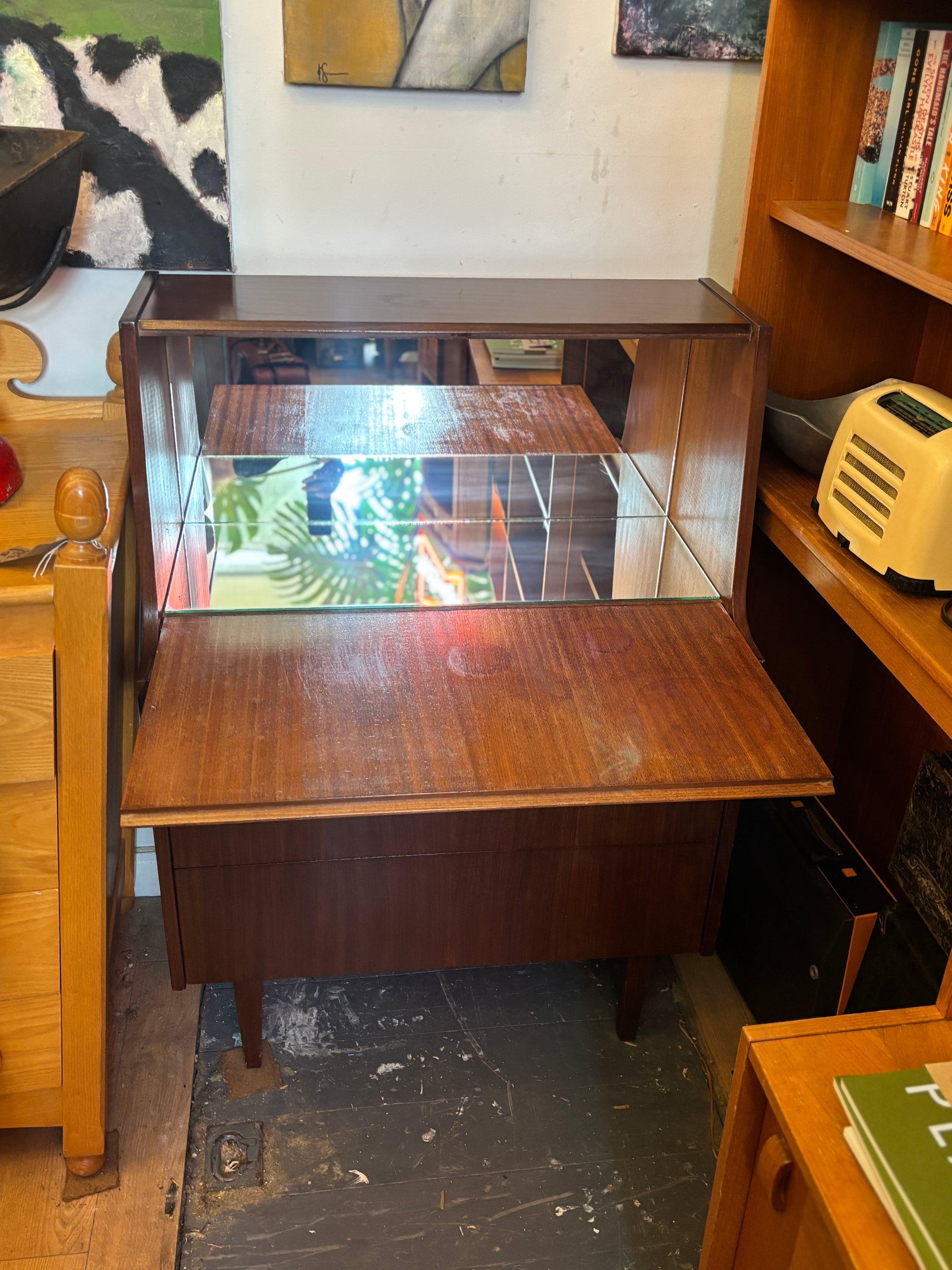 Mid century teak mirrored cocktail cabinet