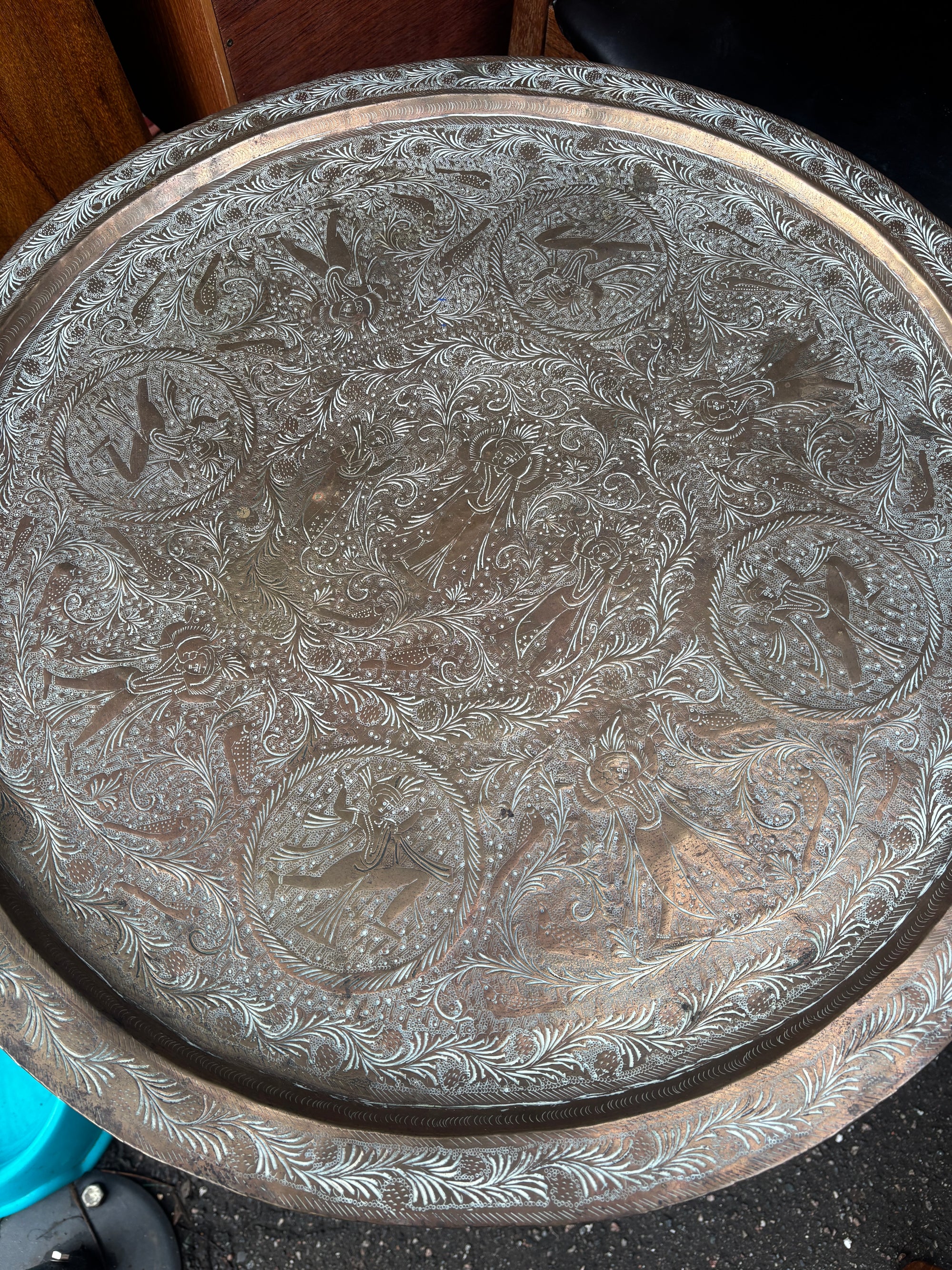 Vintage Anglo-Indian folding brass-topped table