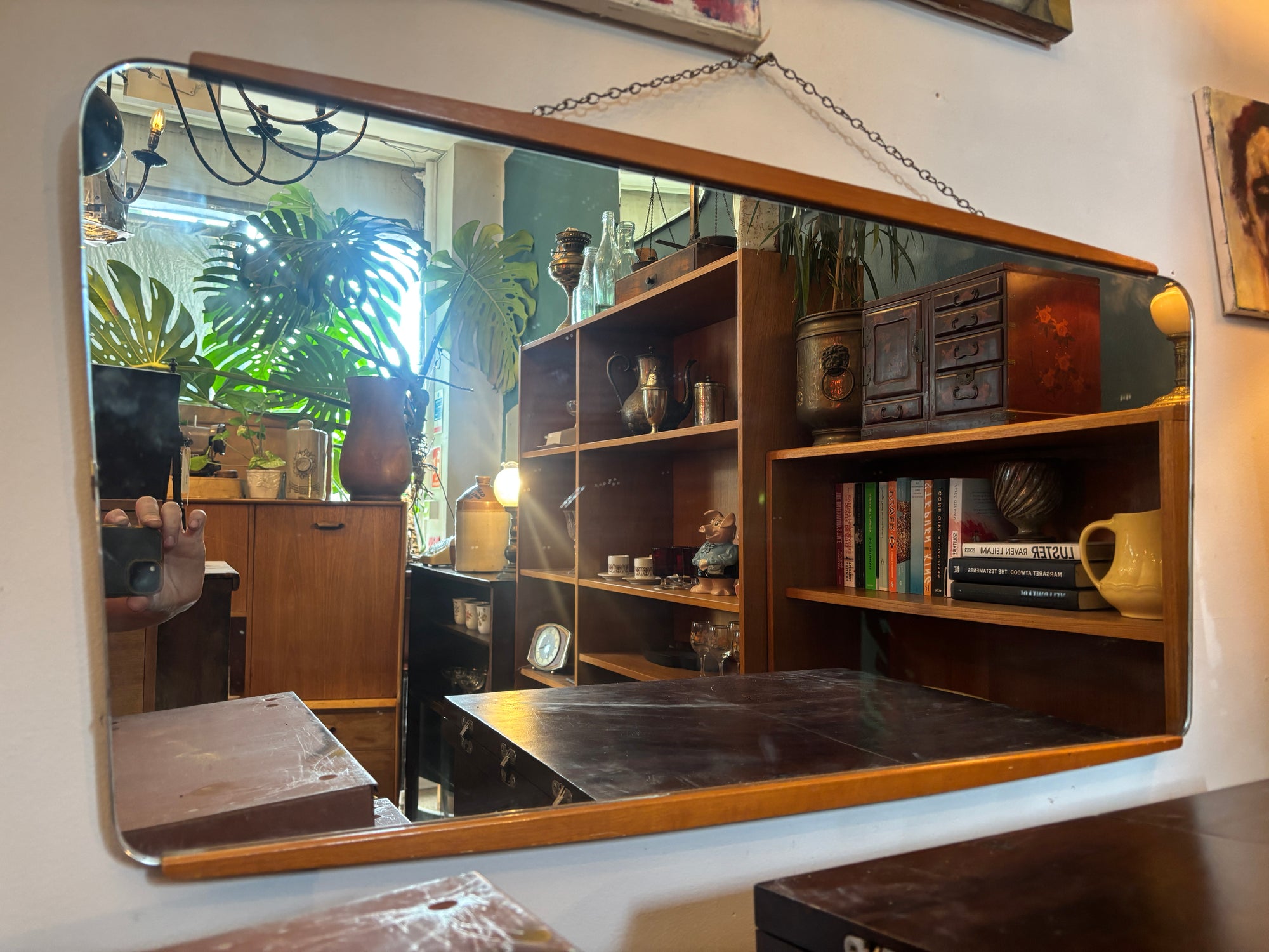 Vintage mid century mirror on chain