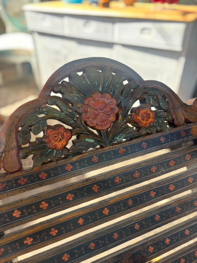 Vintage hand-painted wooden campaign chair