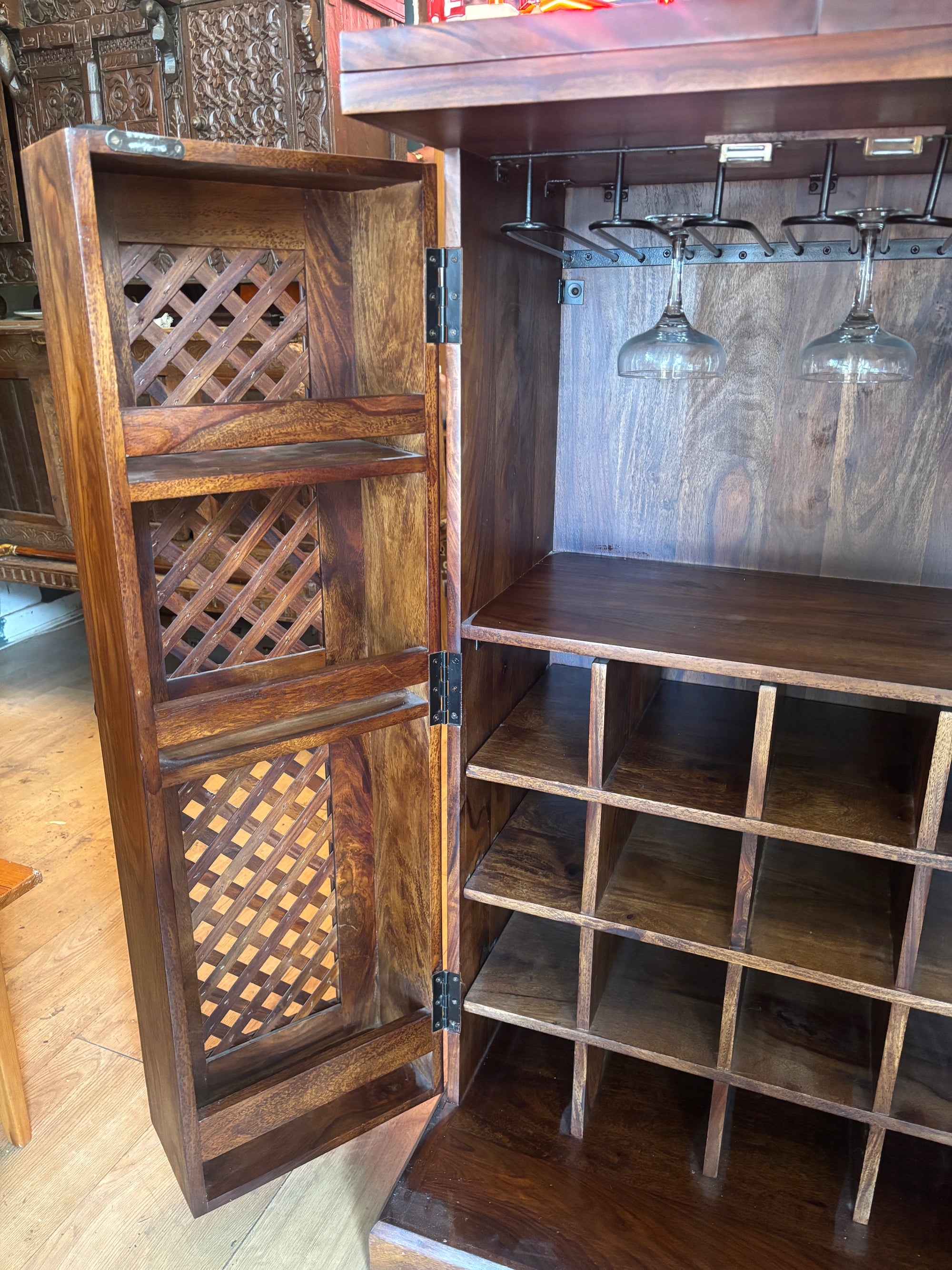 Solid mango wood cocktail/drinks cabinet