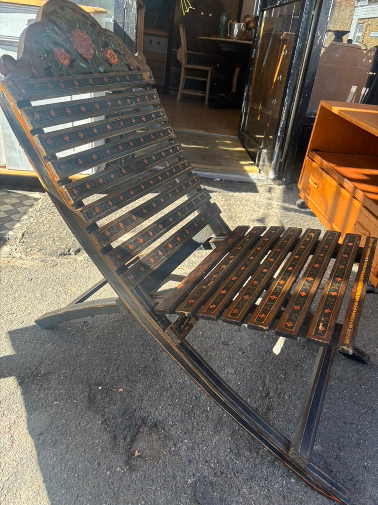 Vintage hand-painted wooden campaign chair