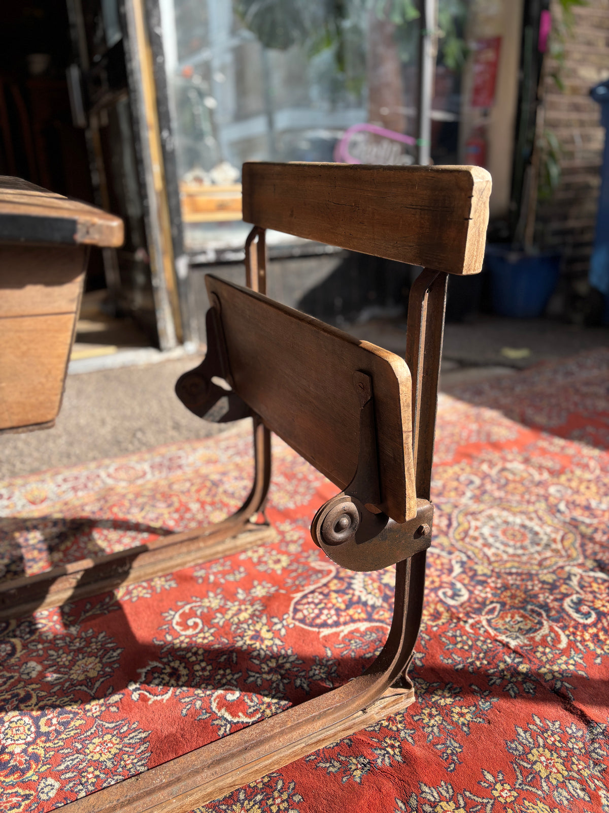 Antique Edwardian oak school desk and chair