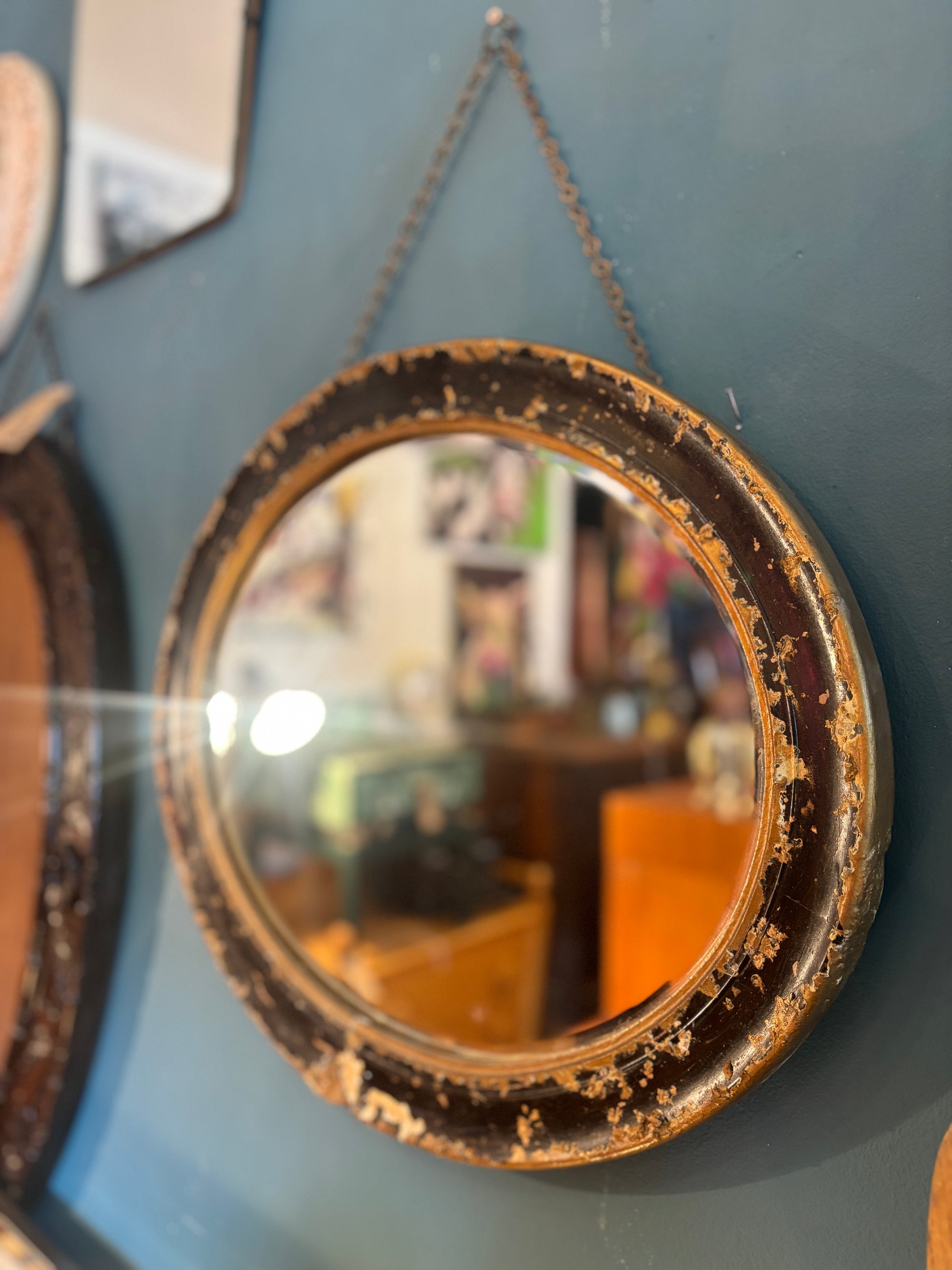 Victorian distressed oval mirror on chain