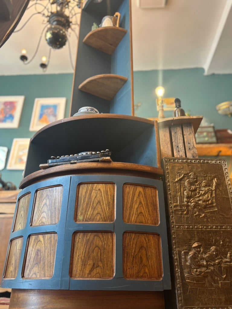 Mid Century Blue Nathan Squares Corner Cabinet