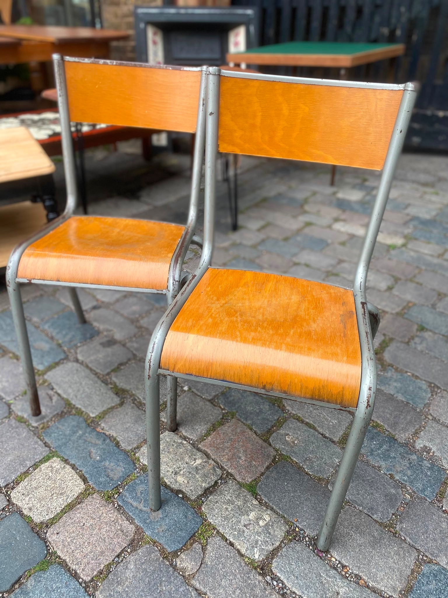 Vintage industrial stacking chairs
