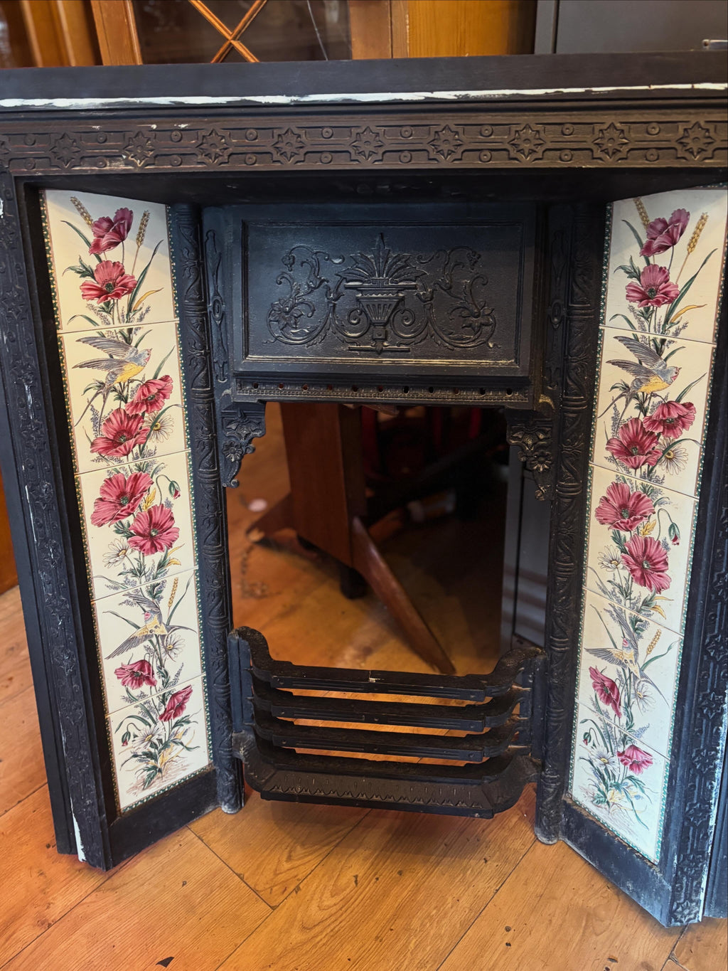 Victorian restored cast iron tiled fireplace