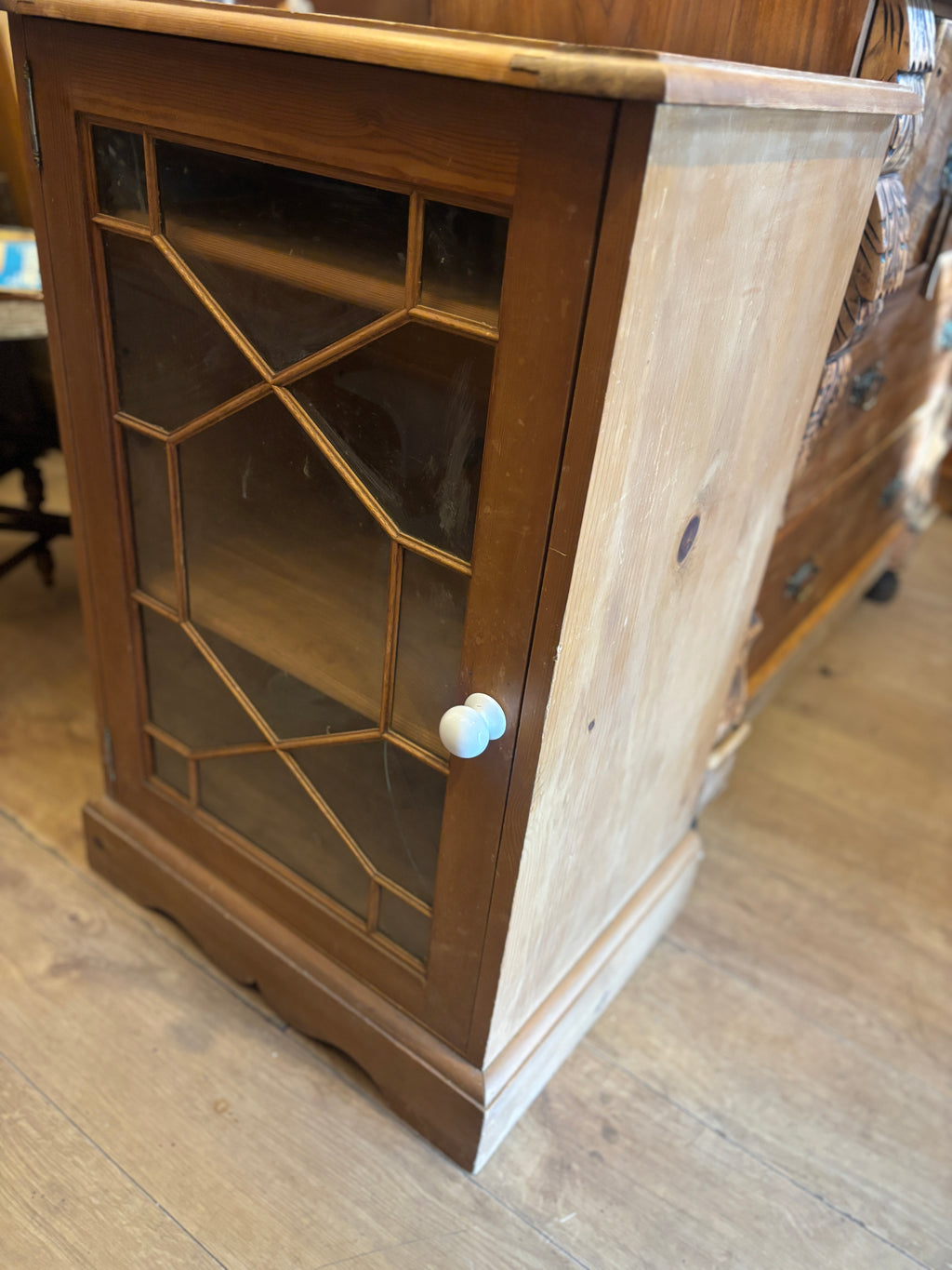 Vintage pine glass Hi-Fi cabinet