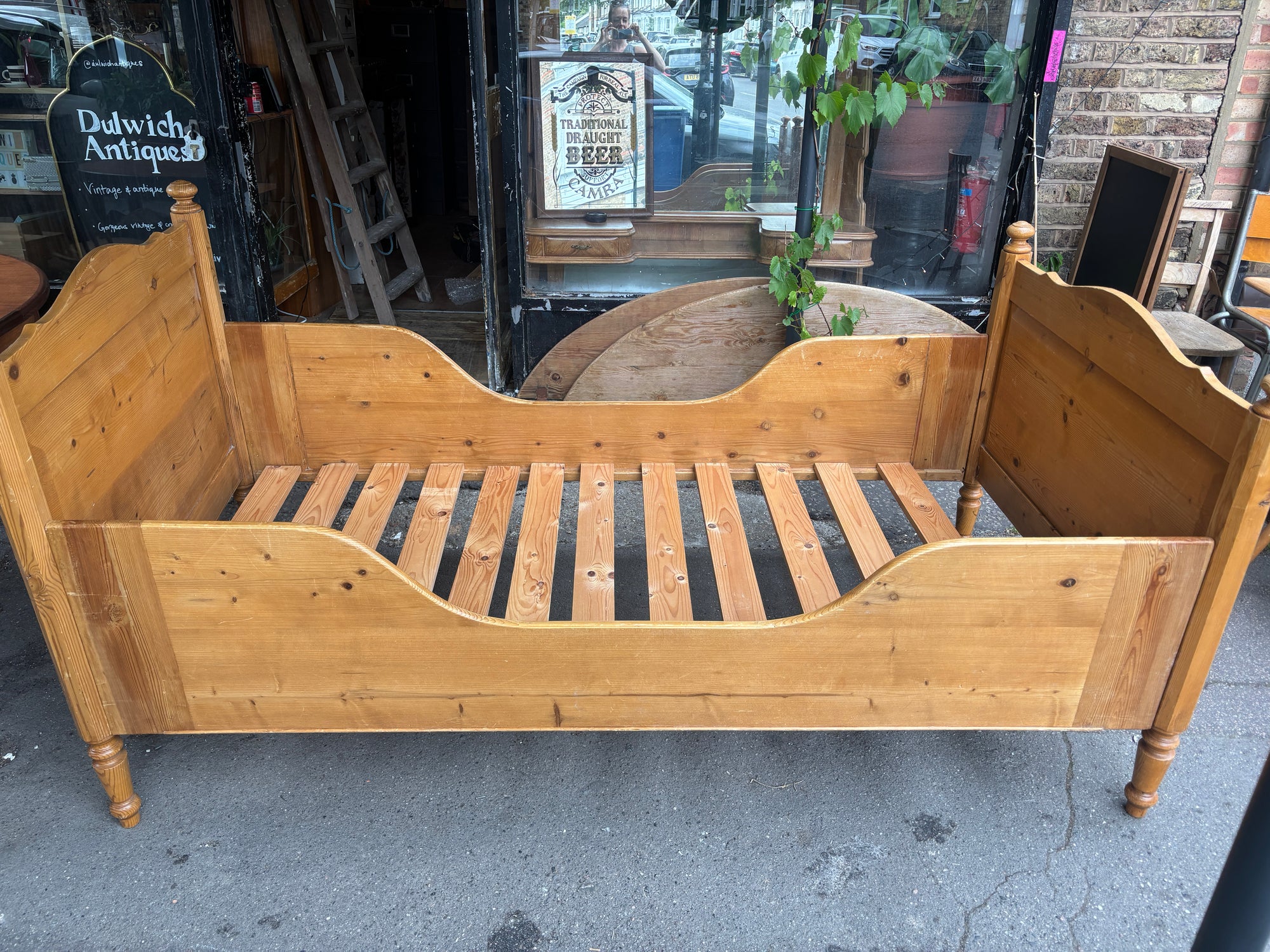 Victorian pitch pine bed, handmade in Holland