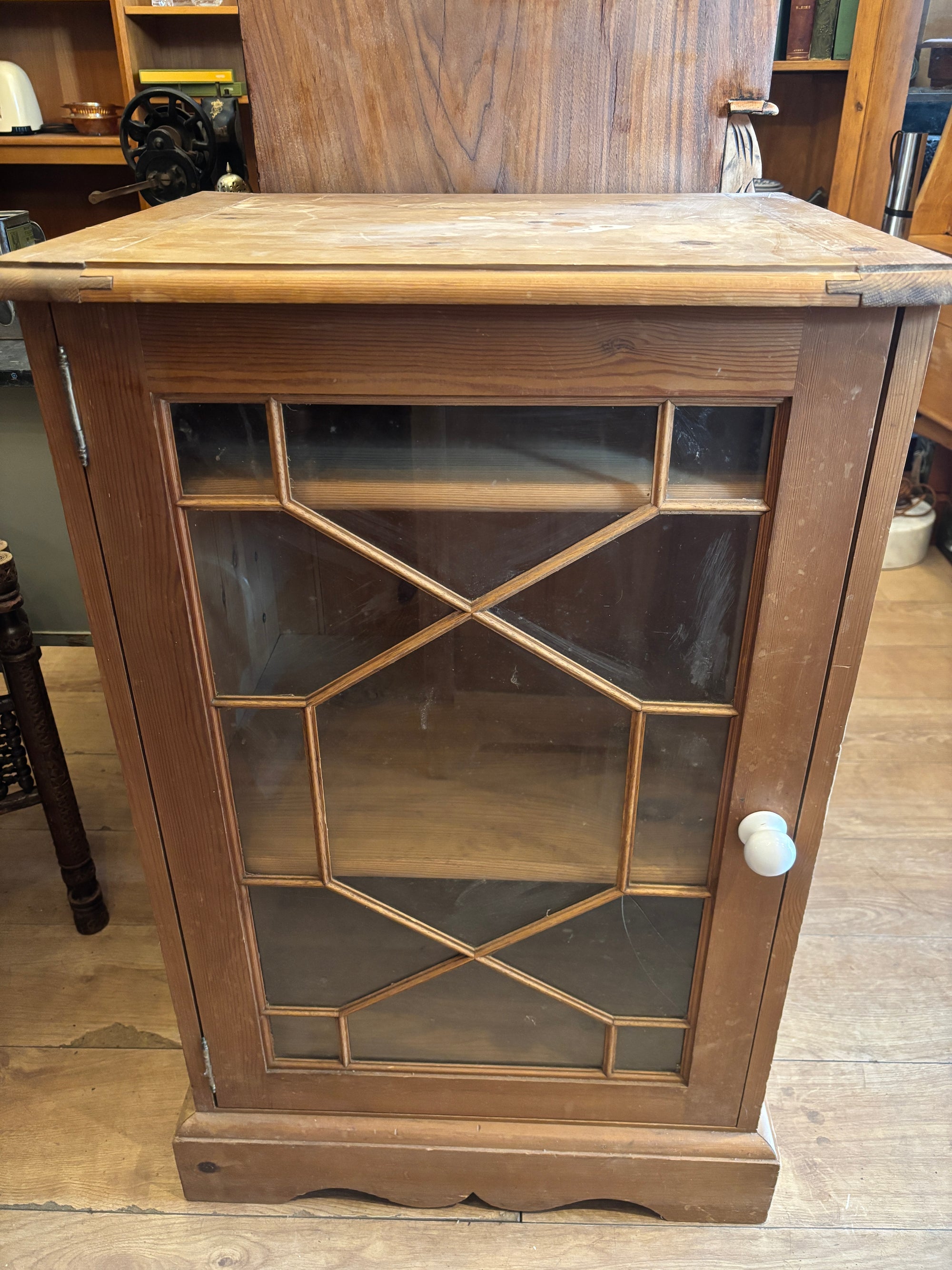 Vintage pine glass Hi-Fi cabinet