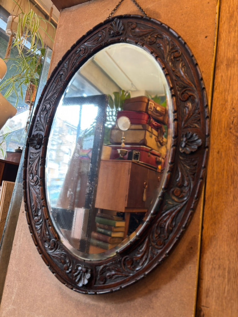 Victorian mahogany carved mirror