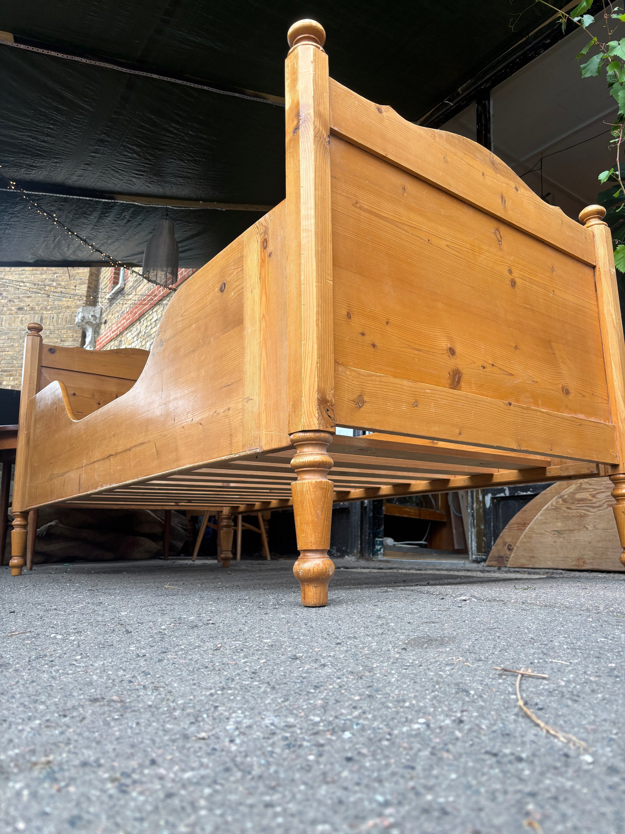 Victorian pitch pine bed, handmade in Holland