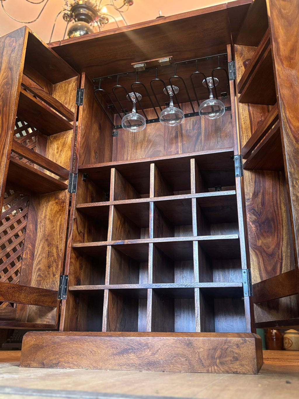 Solid mango wood cocktail/drinks cabinet