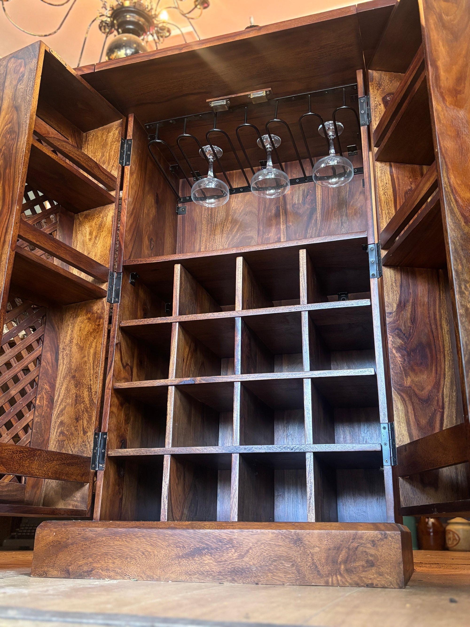Solid mango wood cocktail/drinks cabinet